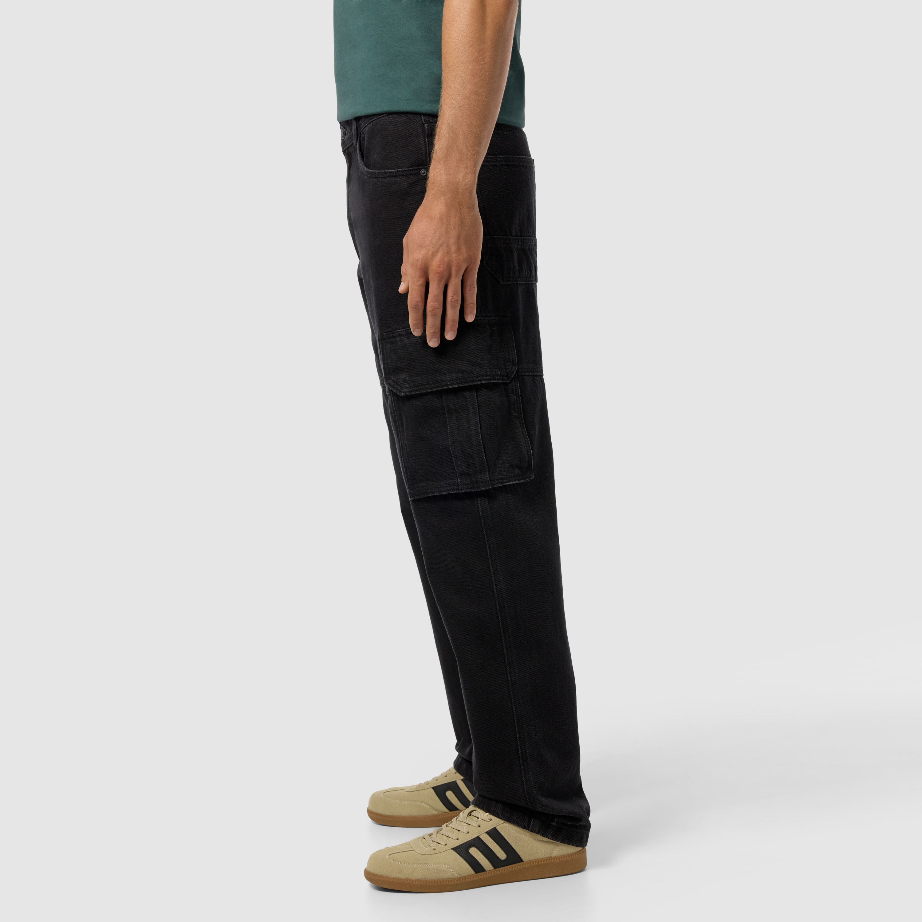 Washed Black Gabe Relaxed Denim Cargo Pant