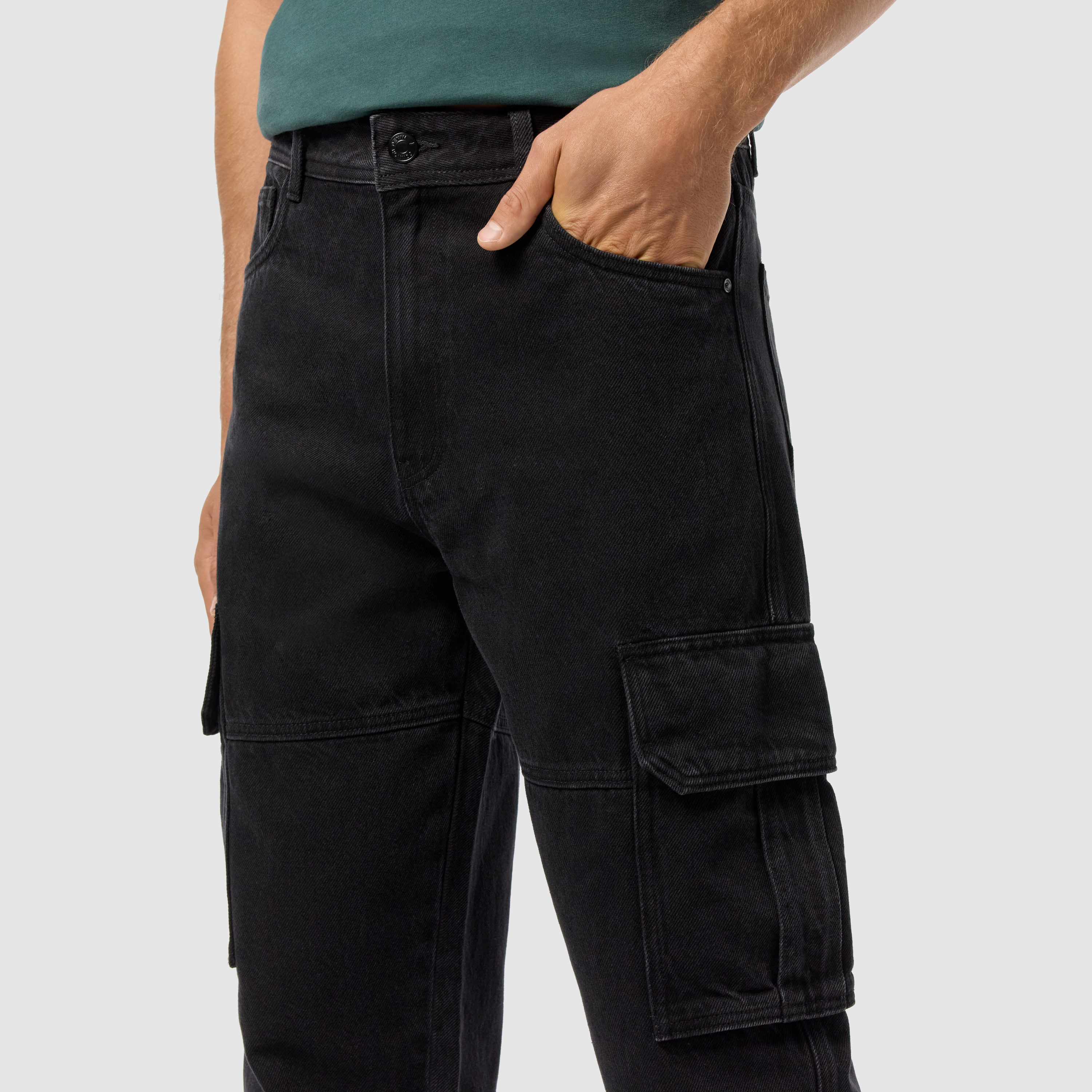 Washed Black Gabe Relaxed Denim Cargo Pant
