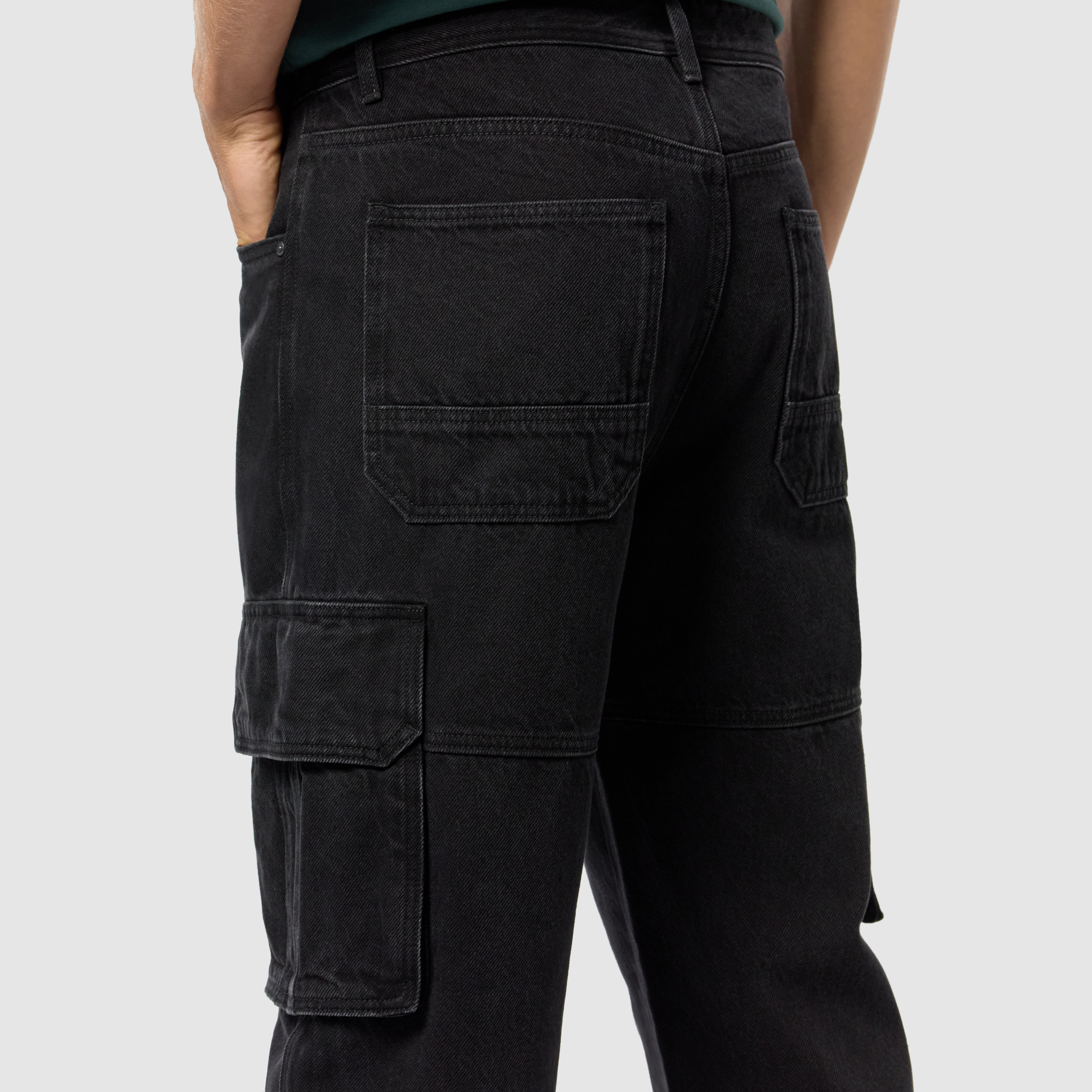 Washed Black Gabe Relaxed Denim Cargo Pant