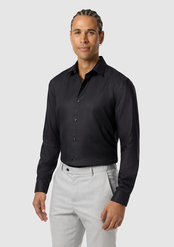 Black Lansel Slim Cotton Dress Shirt