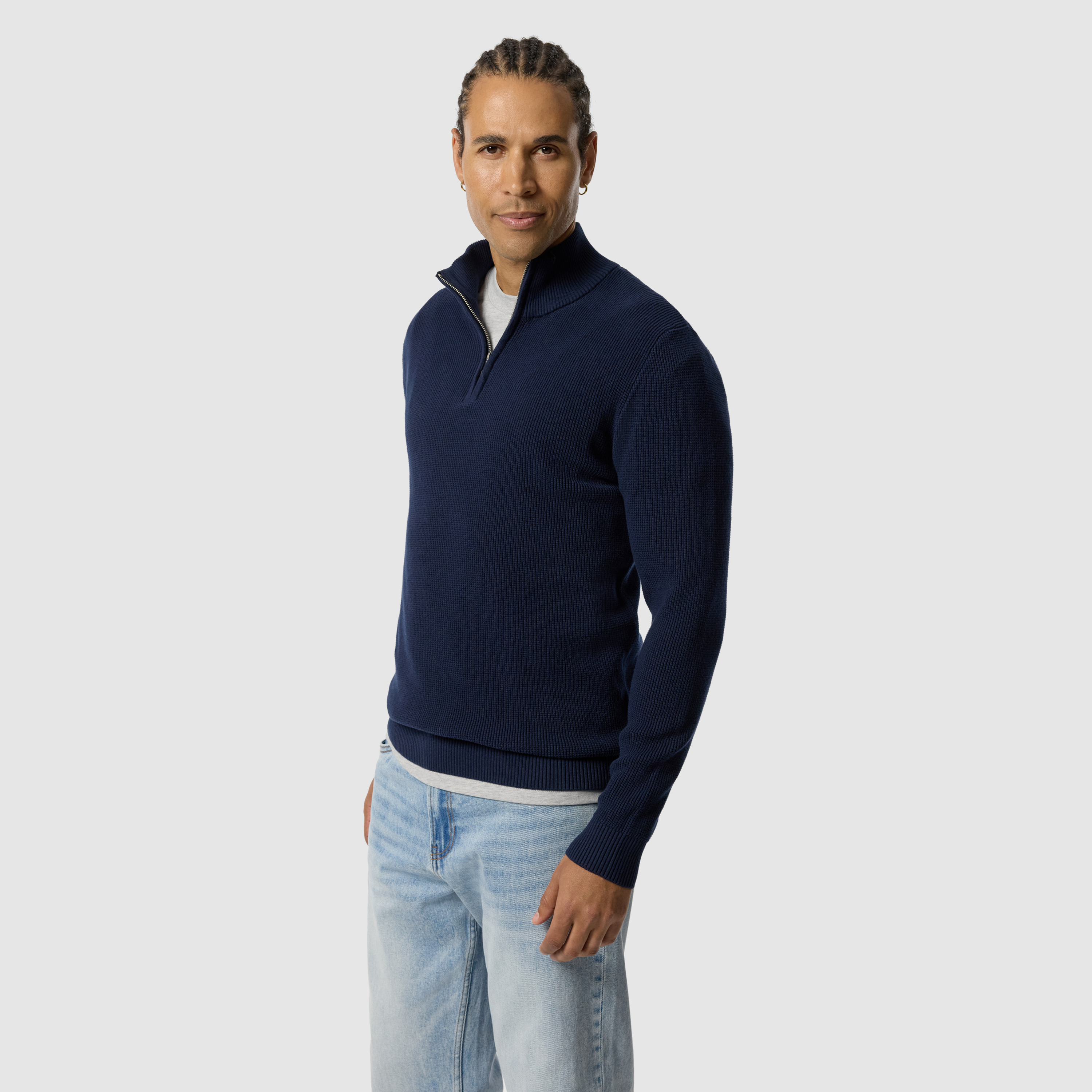 Dark Blue Palma Cotton Quarter Zip Knit