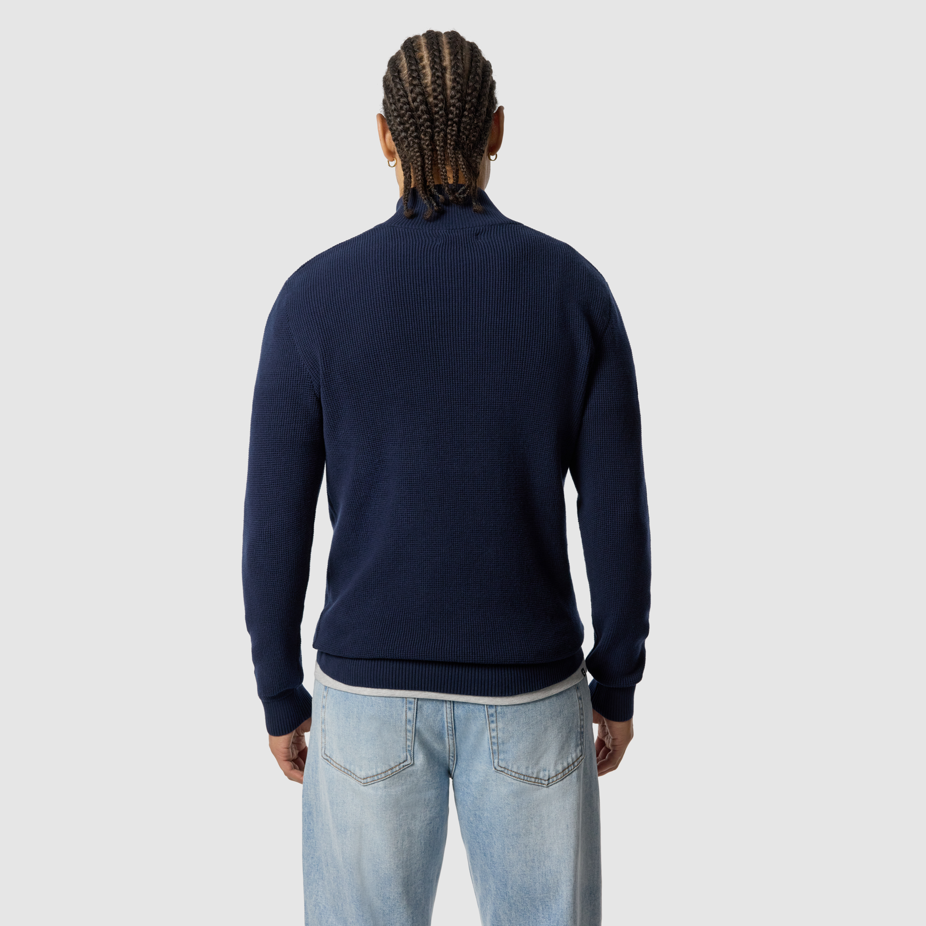 Dark Blue Palma Cotton Quarter Zip Knit