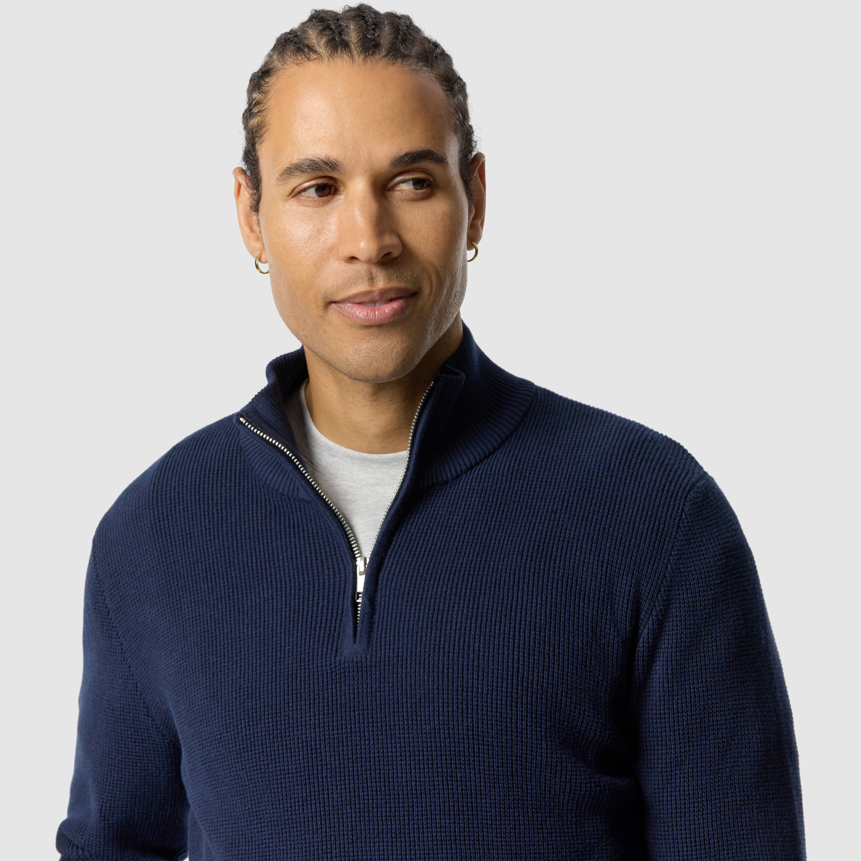 Dark Blue Palma Cotton Quarter Zip Knit