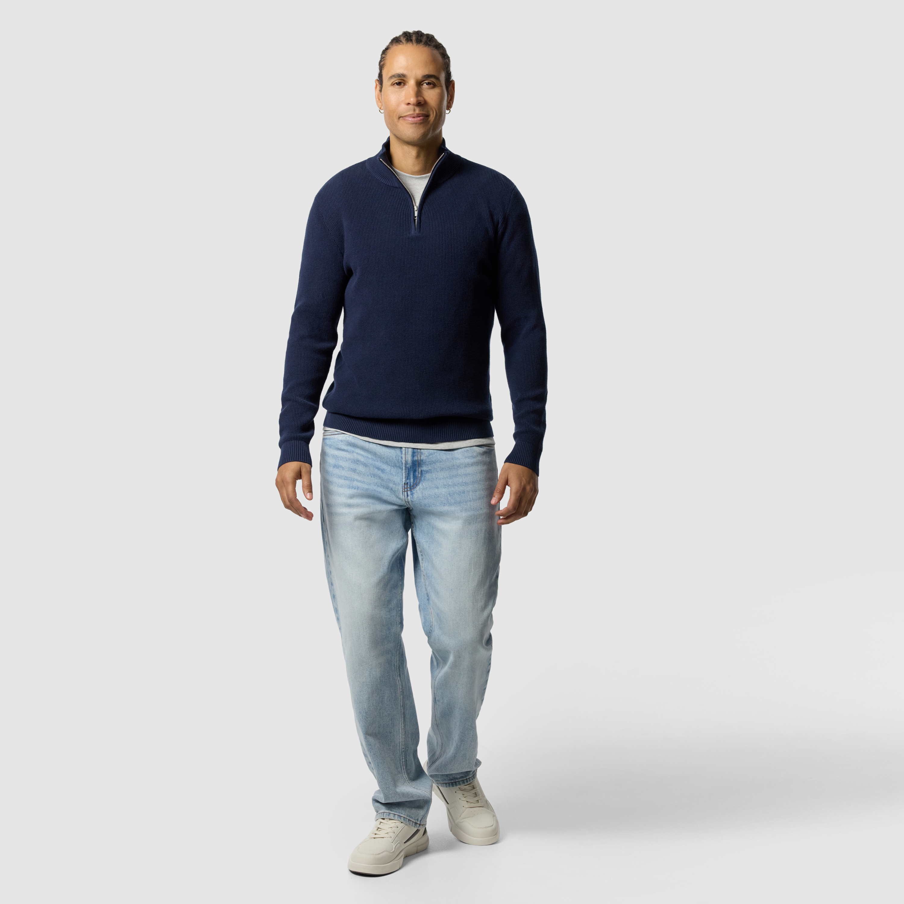 Dark Blue Palma Cotton Quarter Zip Knit