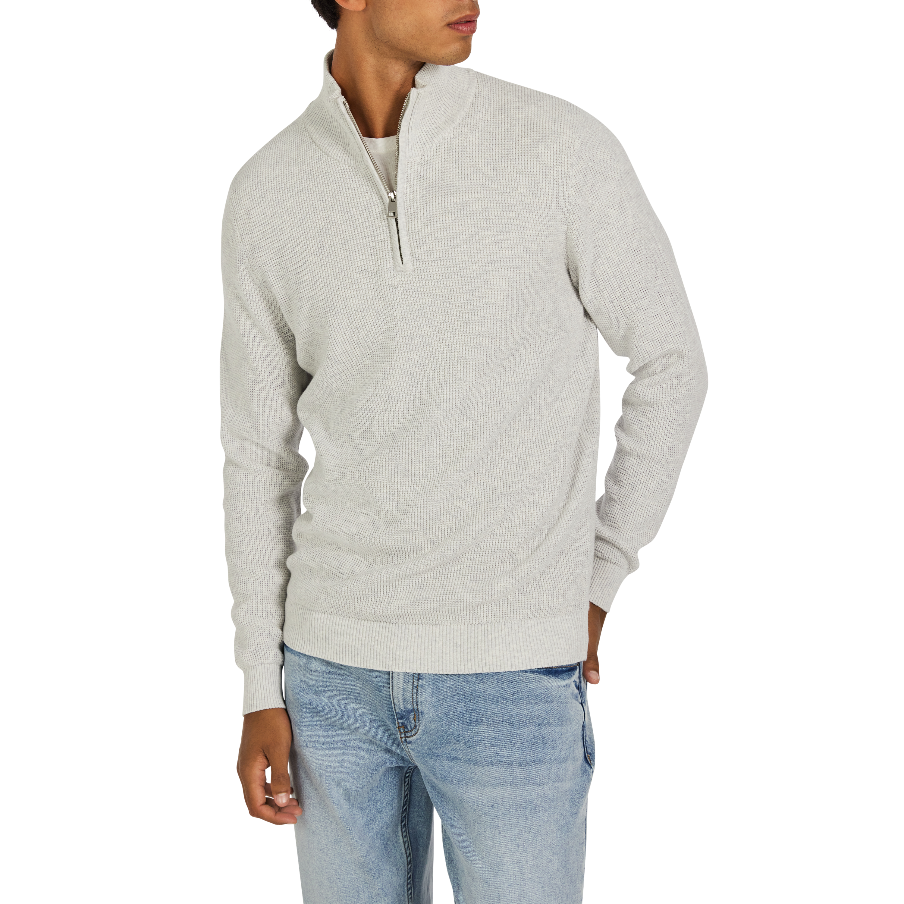 Ice Grey Palma Cotton Quarter Zip Knit