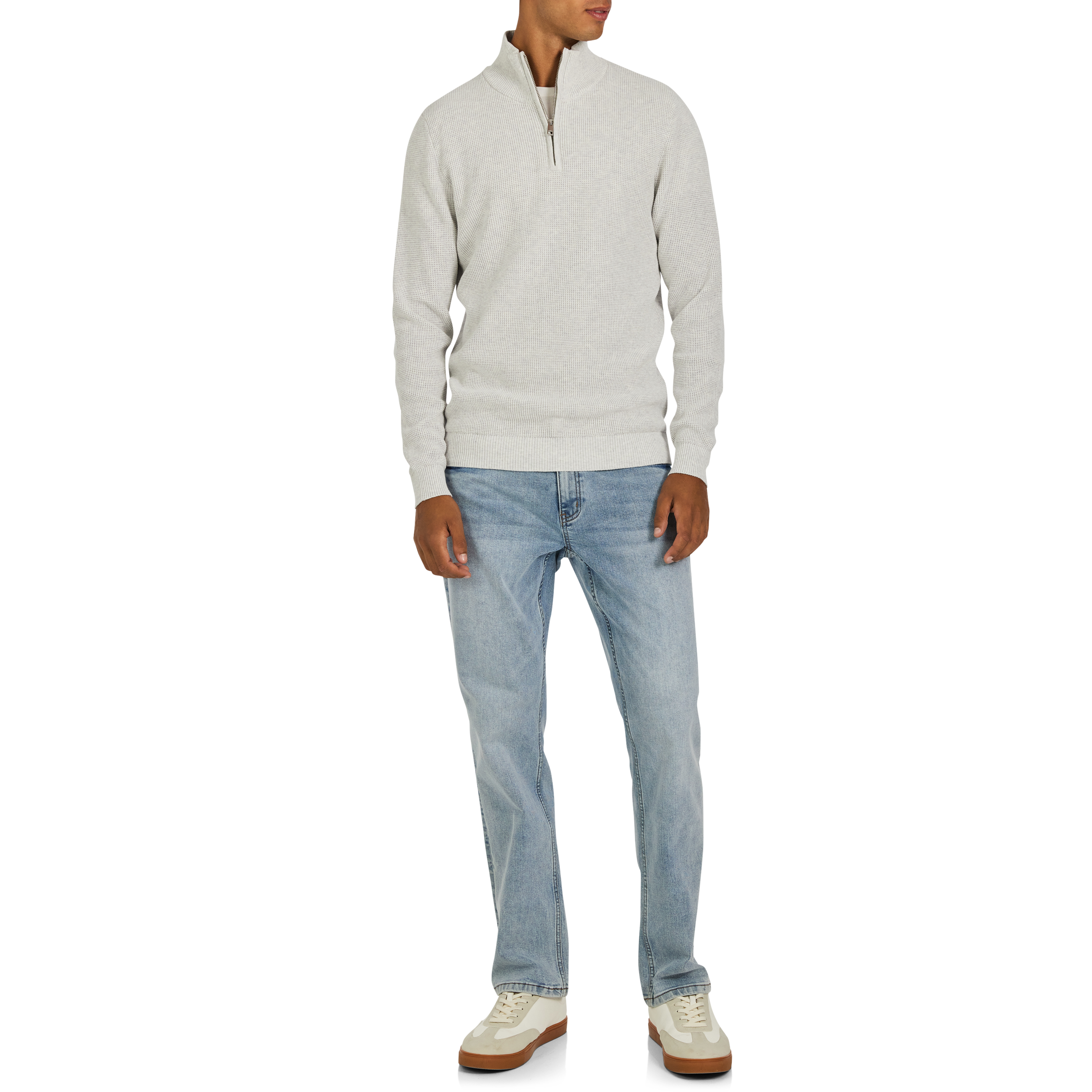 Ice Grey Palma Cotton Quarter Zip Knit