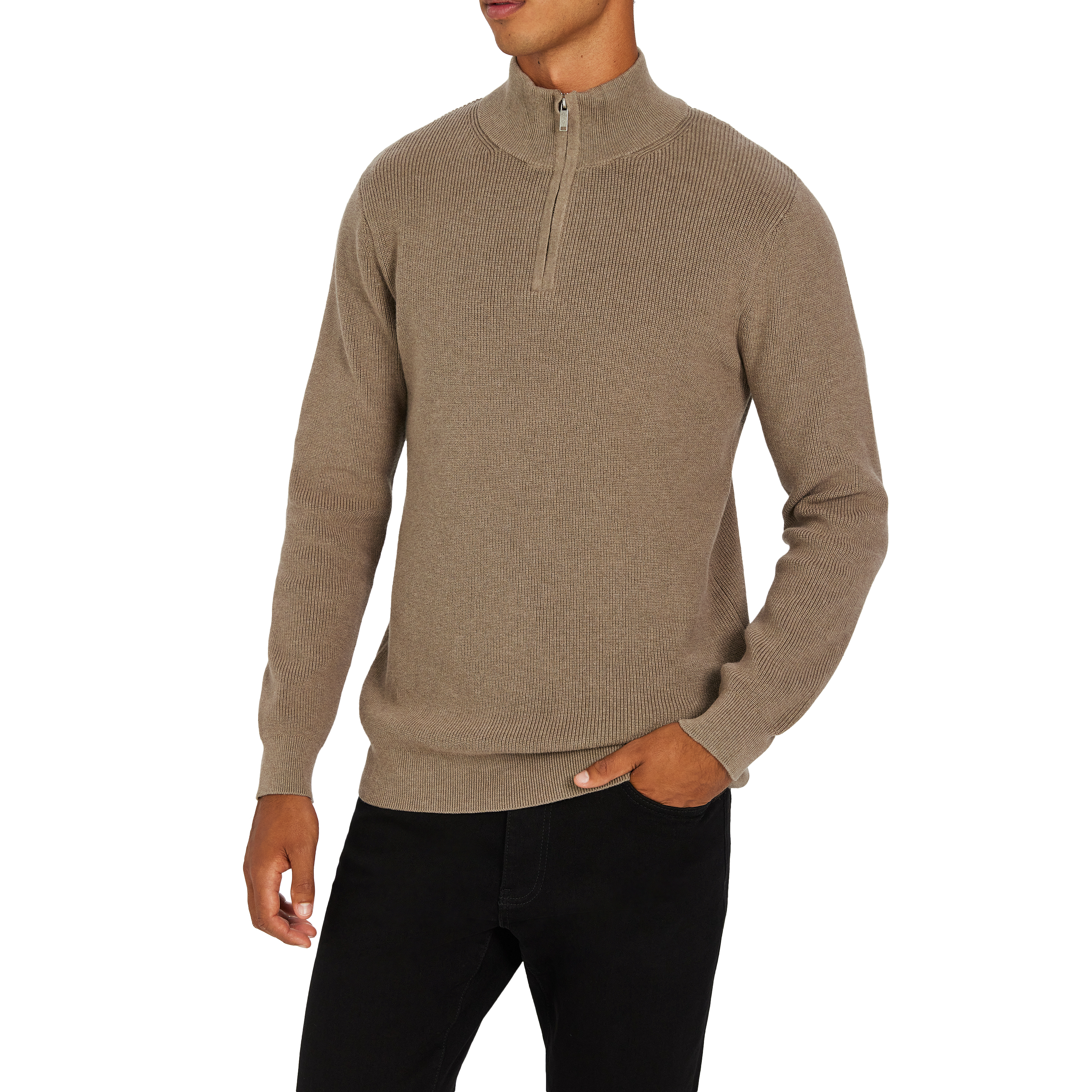 Light Brown Oberon Cotton Blend Quarter Zip Knit