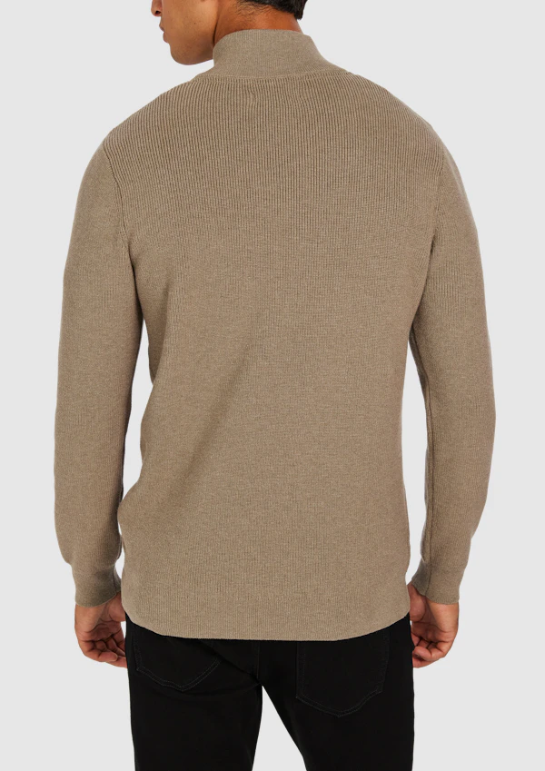 Light Brown Oberon Cotton Blend Quarter Zip Knit