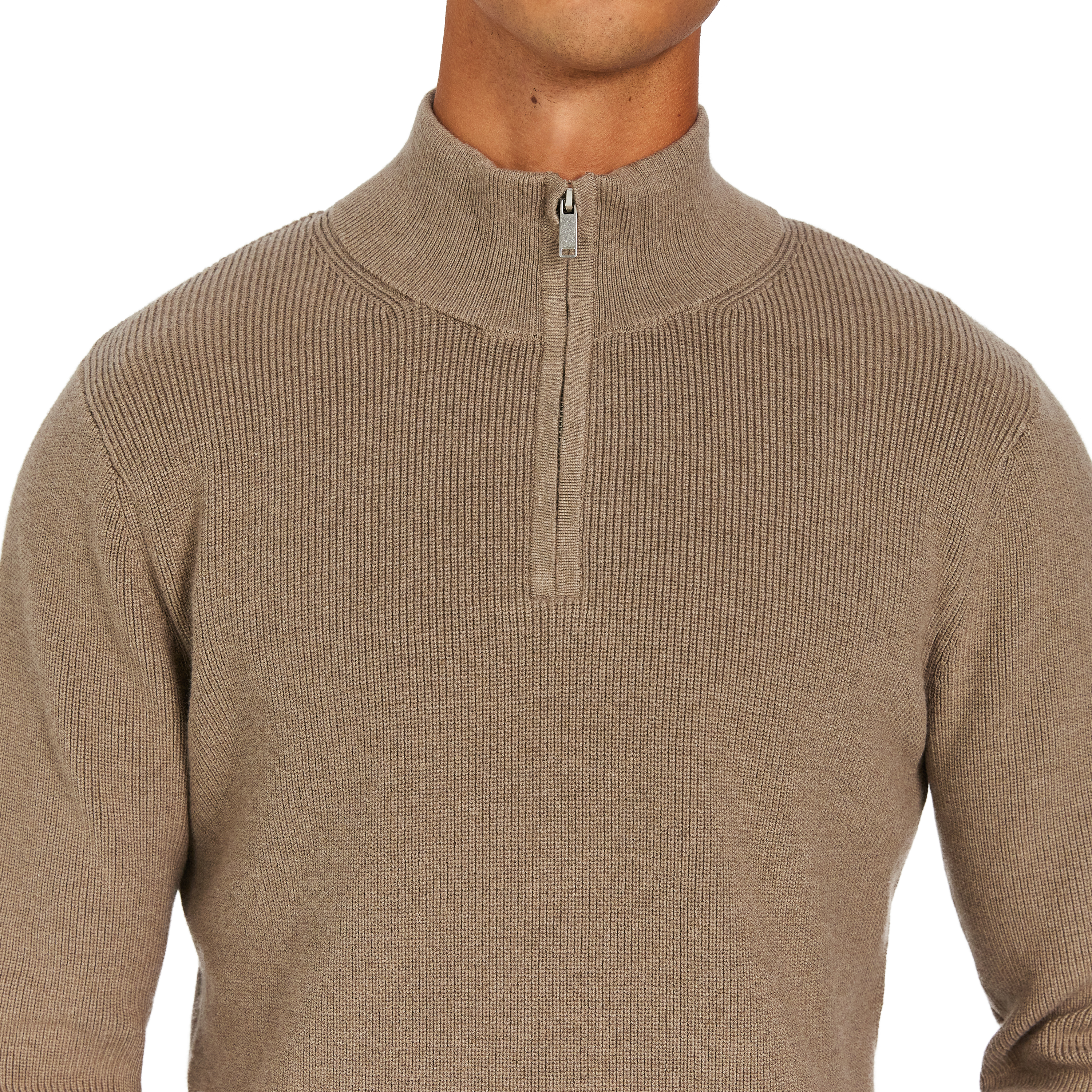 Light Brown Oberon Cotton Blend Quarter Zip Knit