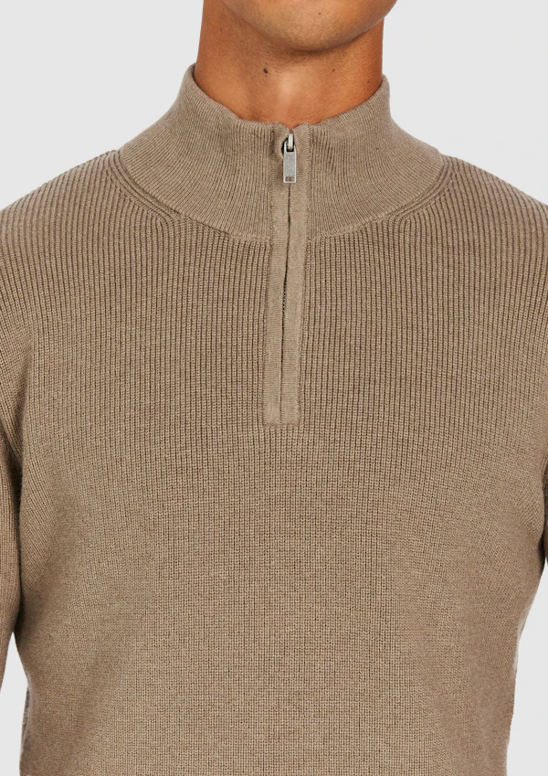 Light Brown Oberon Cotton Blend Quarter Zip Knit