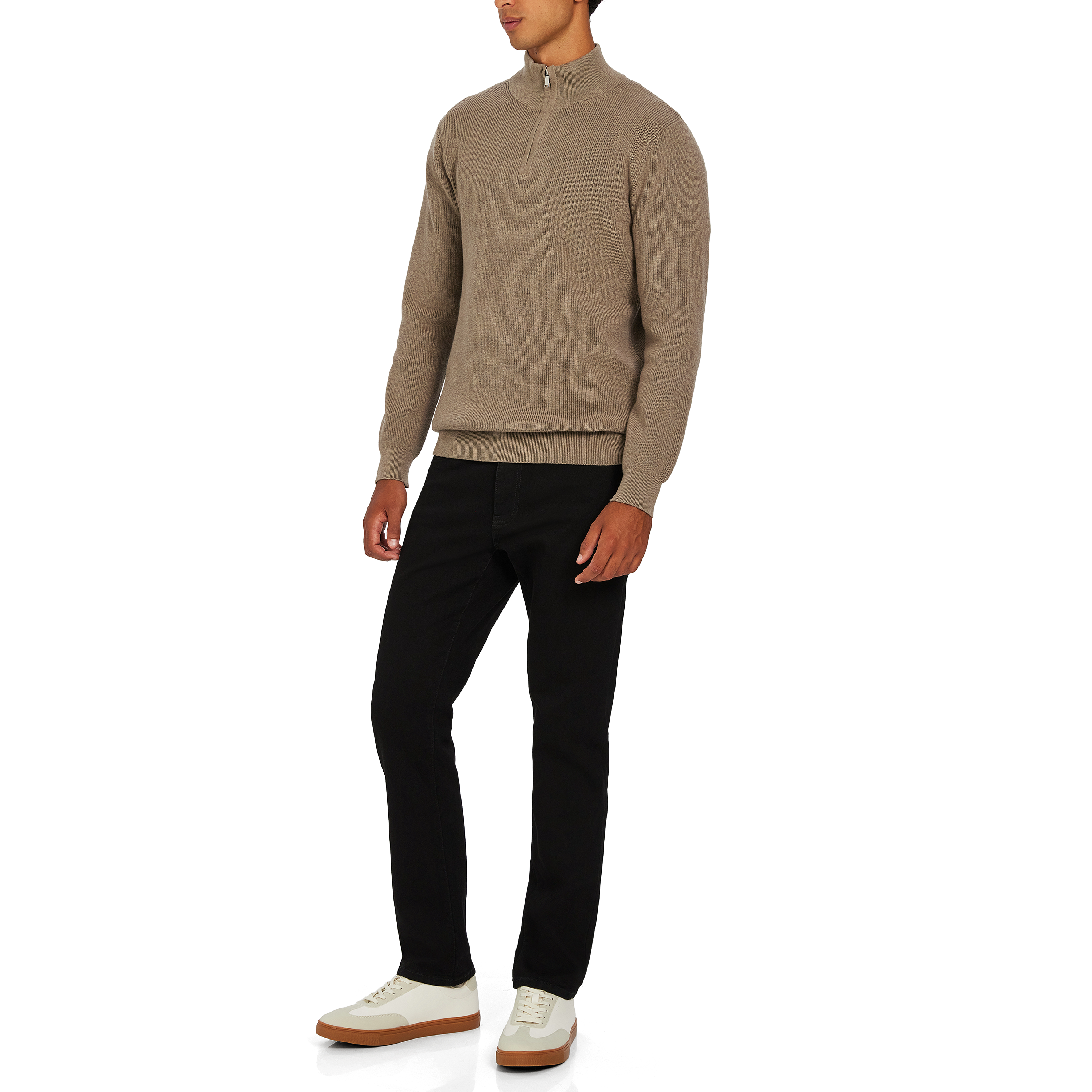 Light Brown Oberon Cotton Blend Quarter Zip Knit