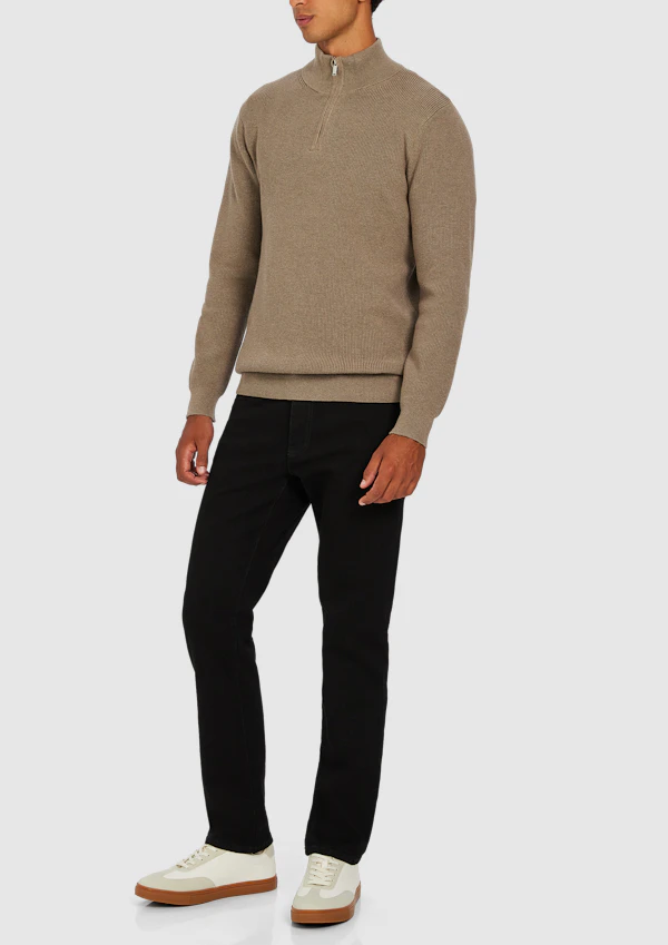 Light Brown Oberon Cotton Blend Quarter Zip Knit