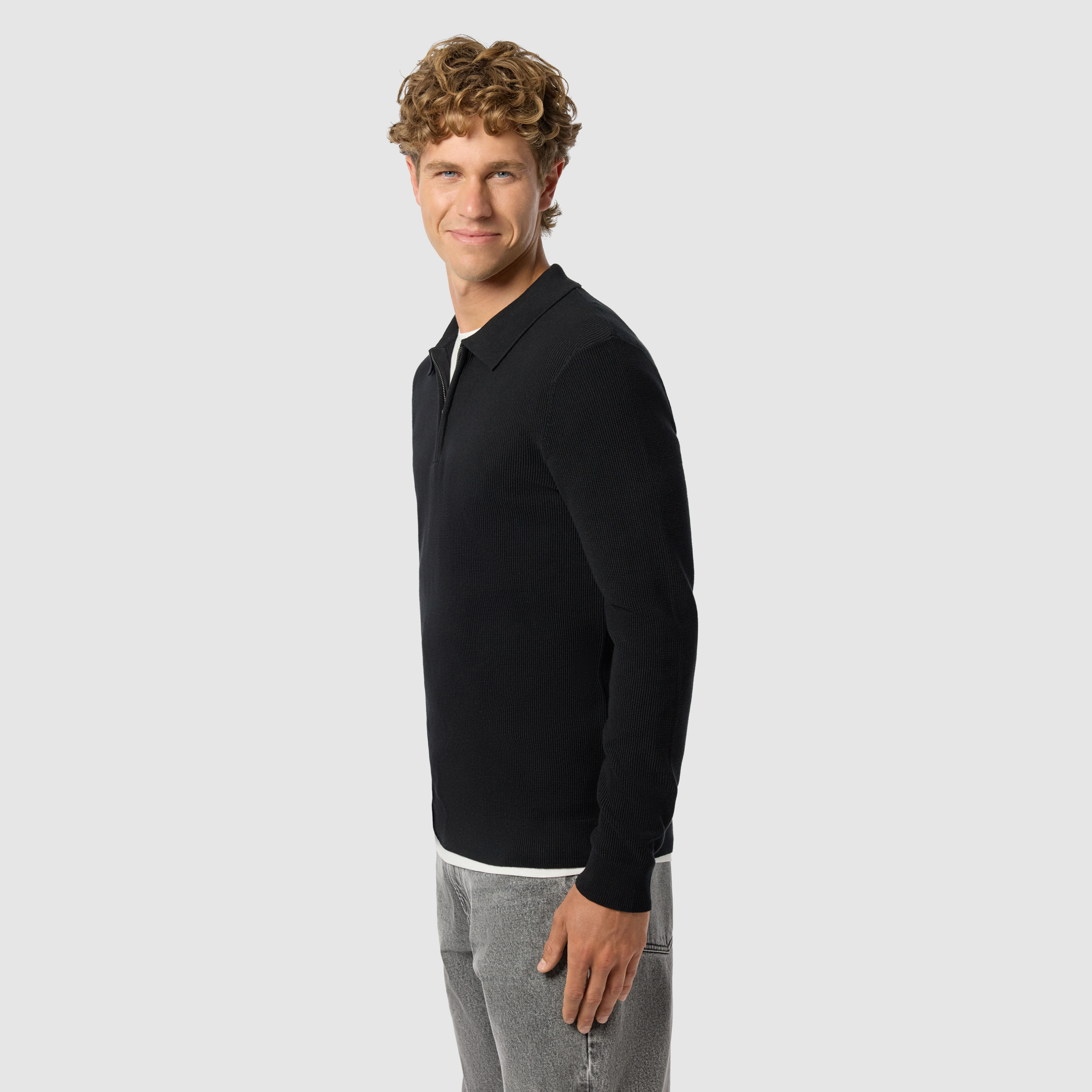 Black Traffic Cotton Quarter Zip Knit Polo