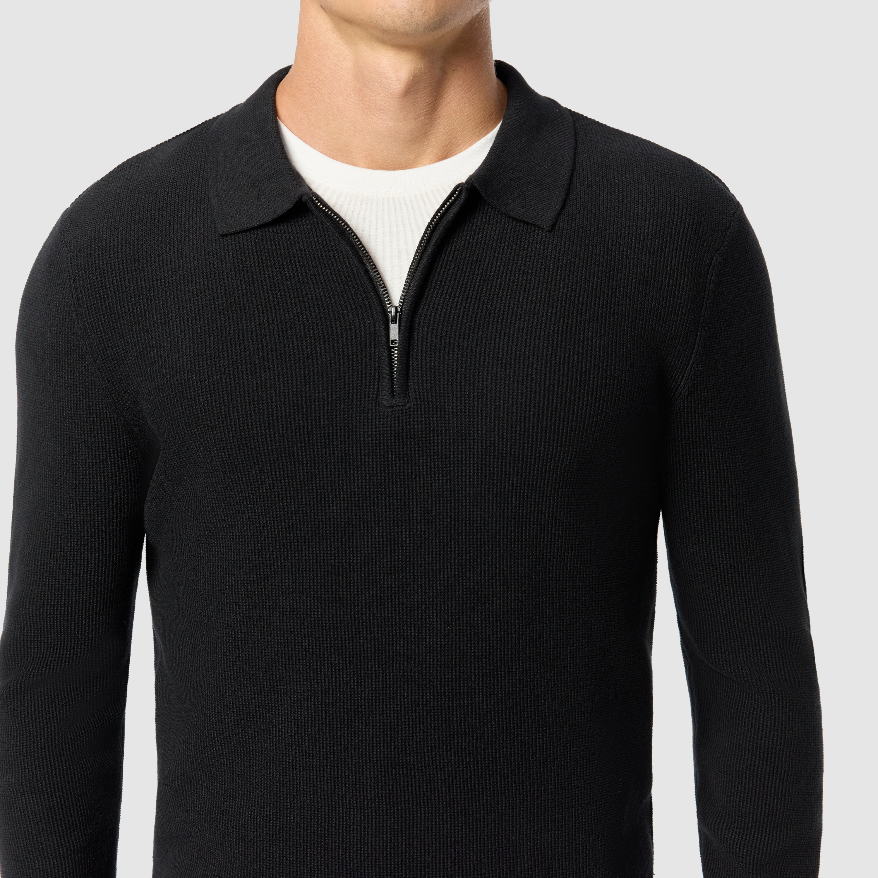 Black Traffic Cotton Quarter Zip Knit Polo