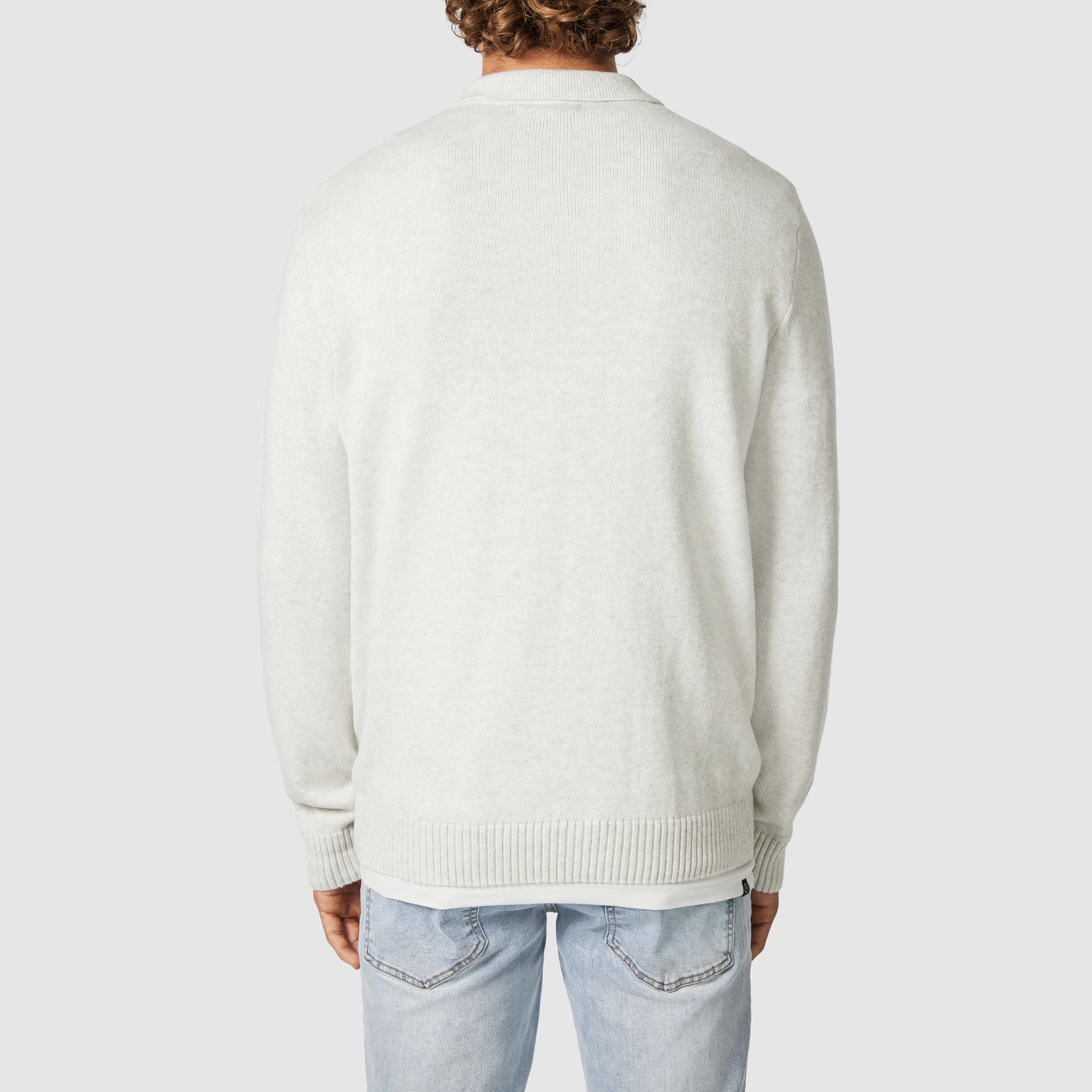 Ice Grey Hayle Zip Neck Knit Polo