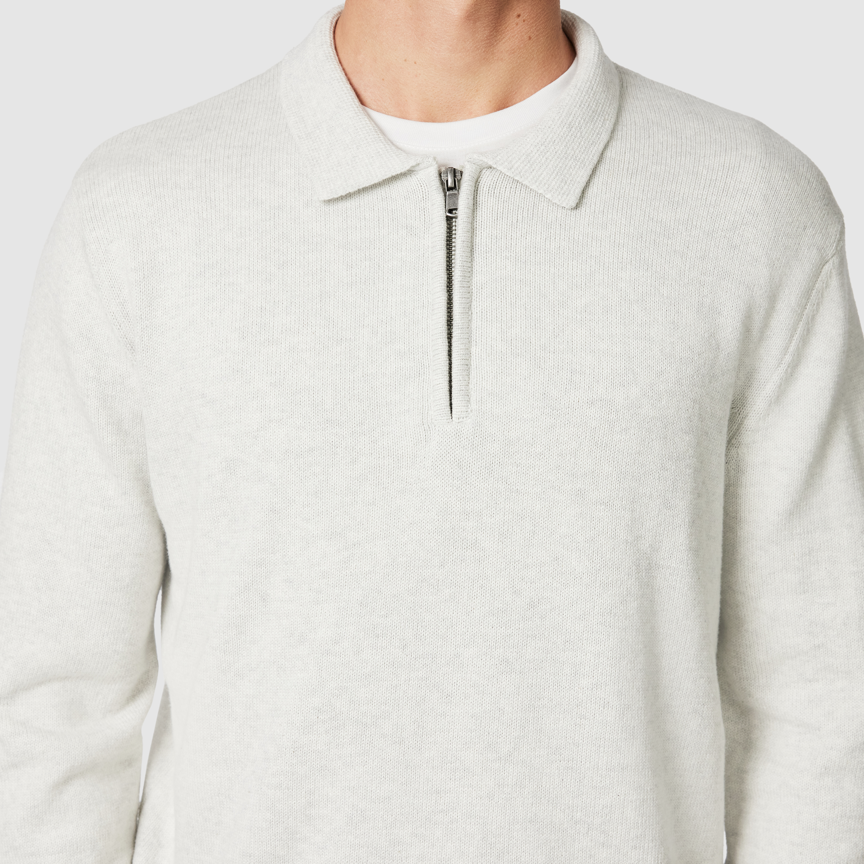 Ice Grey Hayle Zip Neck Knit Polo