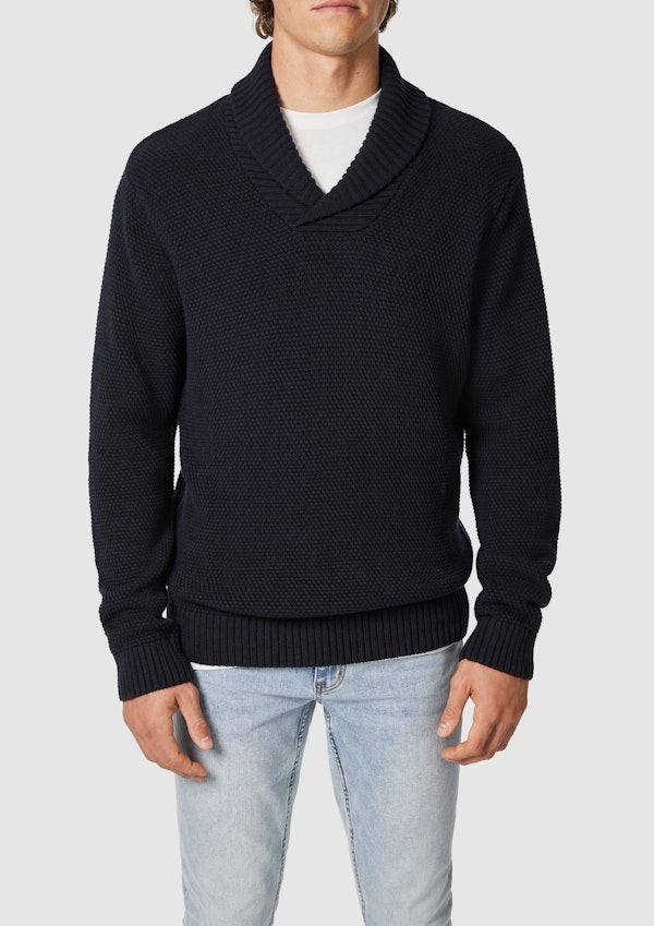 The Padstow Shawl Neck Knit Look