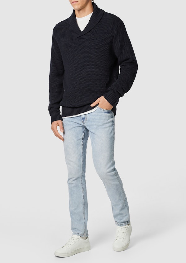 The Padstow Shawl Neck Knit Look