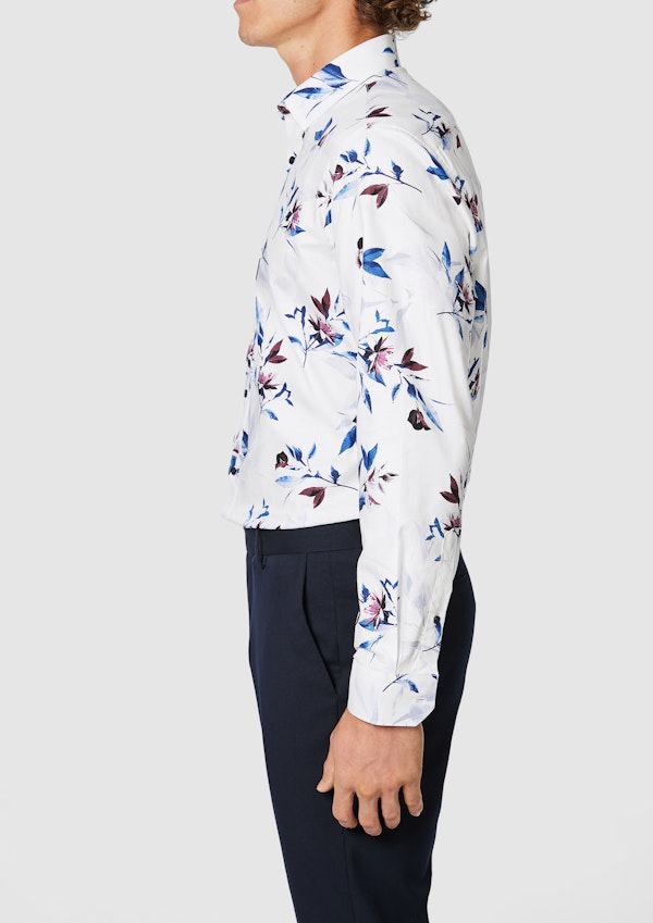 White Ankara Floral Classic Fit Shirt