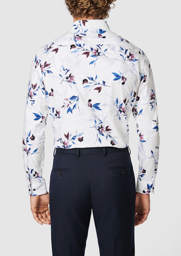 White Ankara Floral Classic Fit Shirt