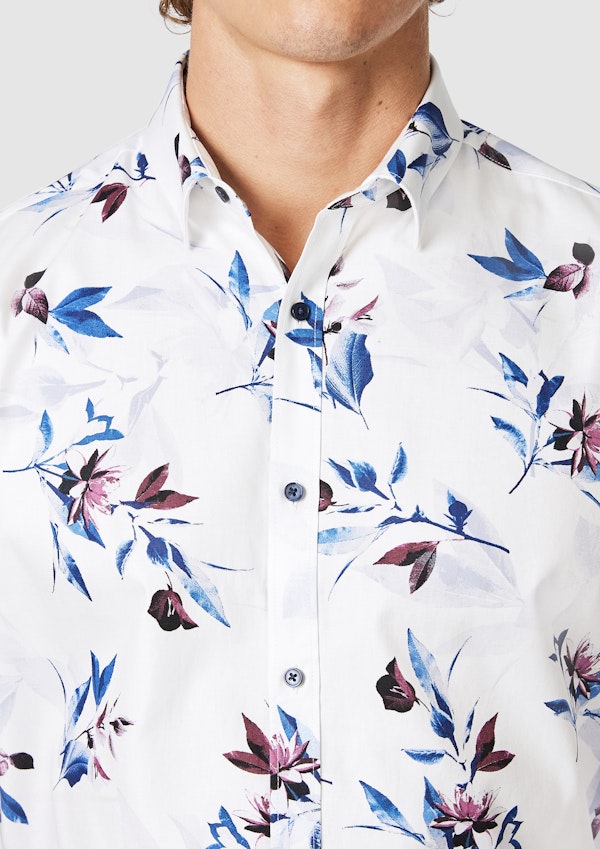 White Ankara Floral Classic Fit Shirt