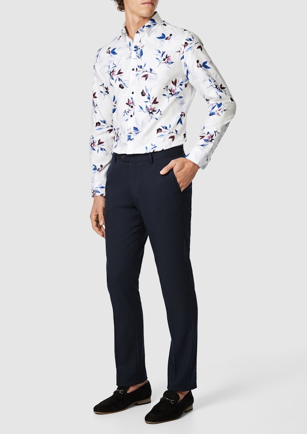 White Ankara Floral Classic Fit Shirt