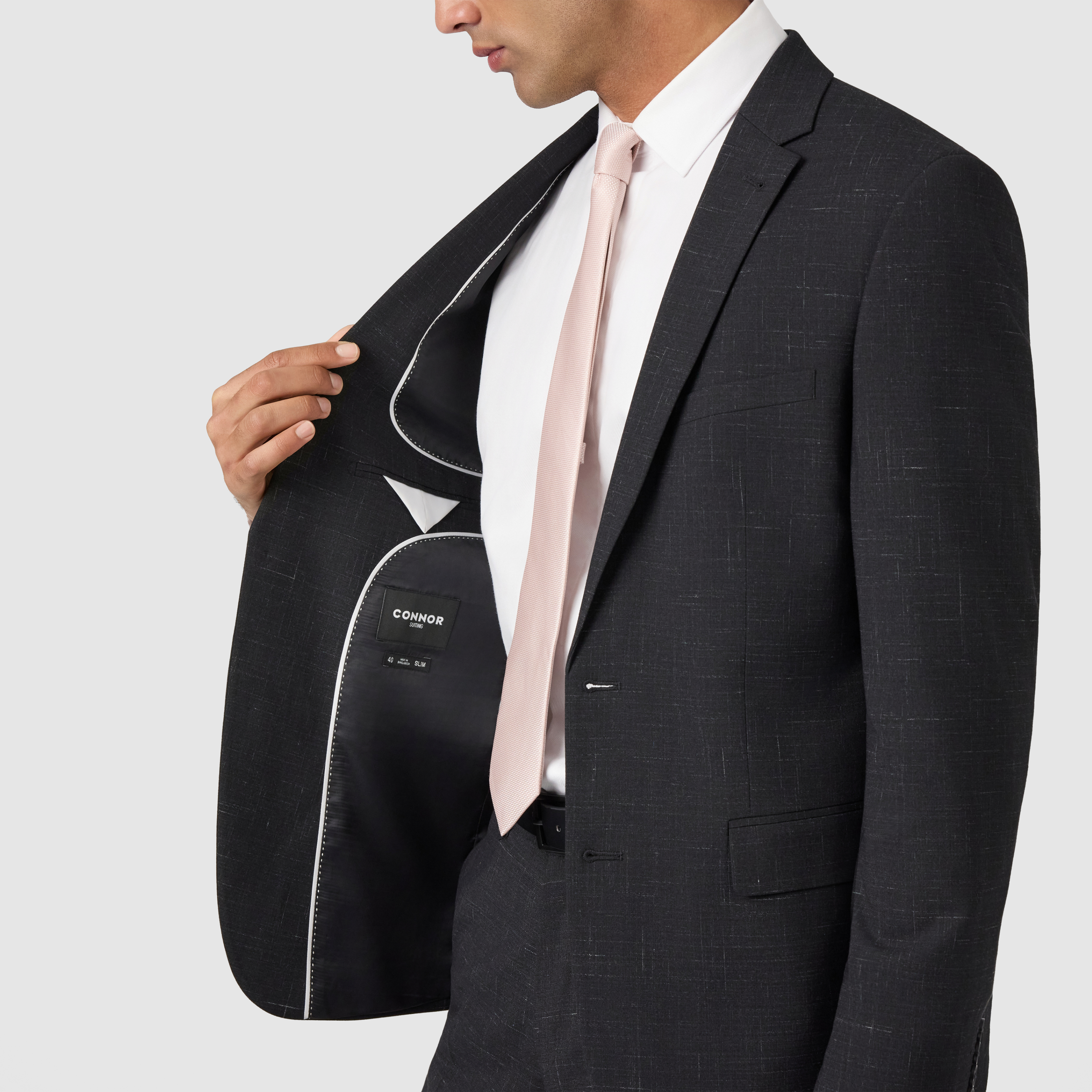 Black Cromwell Slim Stretch Textured Suit Jacket