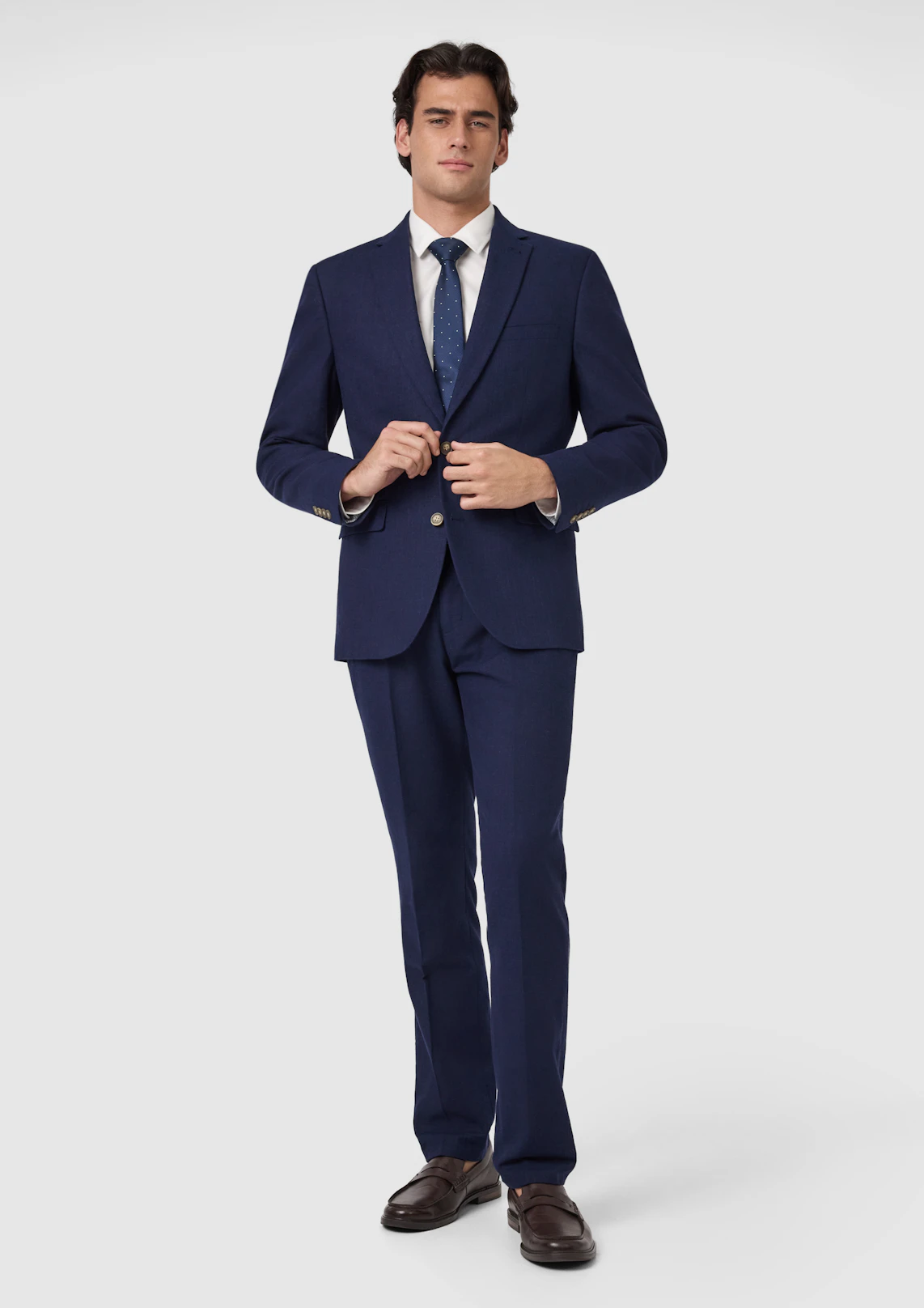 Navy Harper Slim Cotton Linen Textured Suit