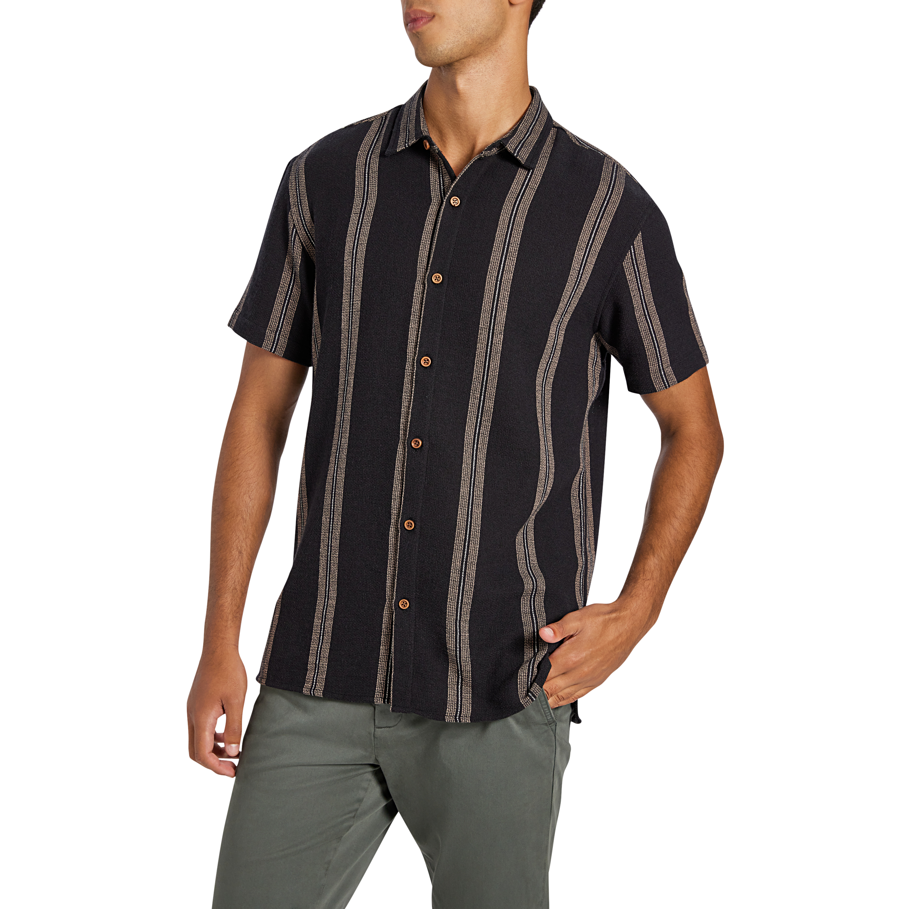 Black Caddy Stripe Textured Short Sleeve Shirt