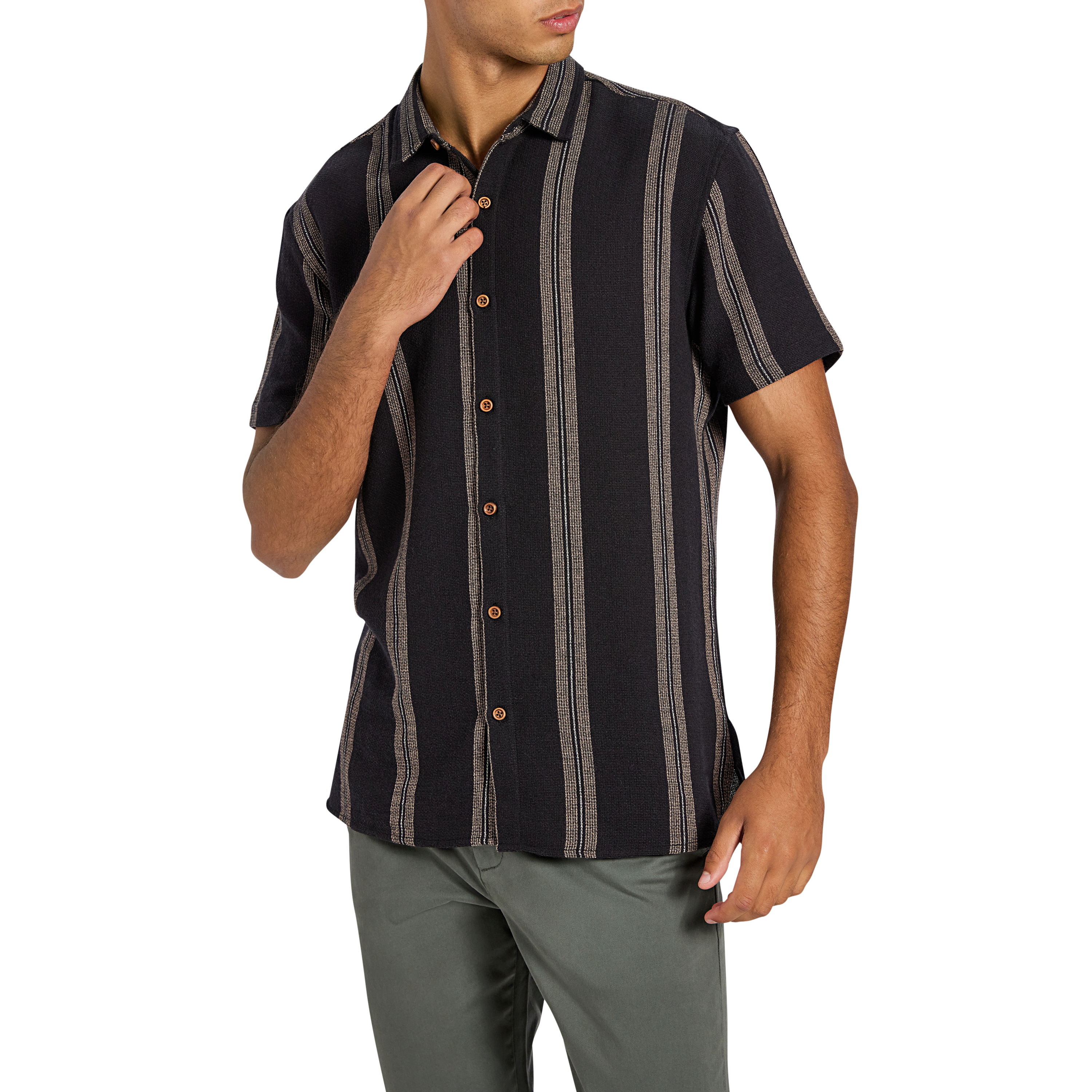 Black Caddy Stripe Textured Short Sleeve Shirt