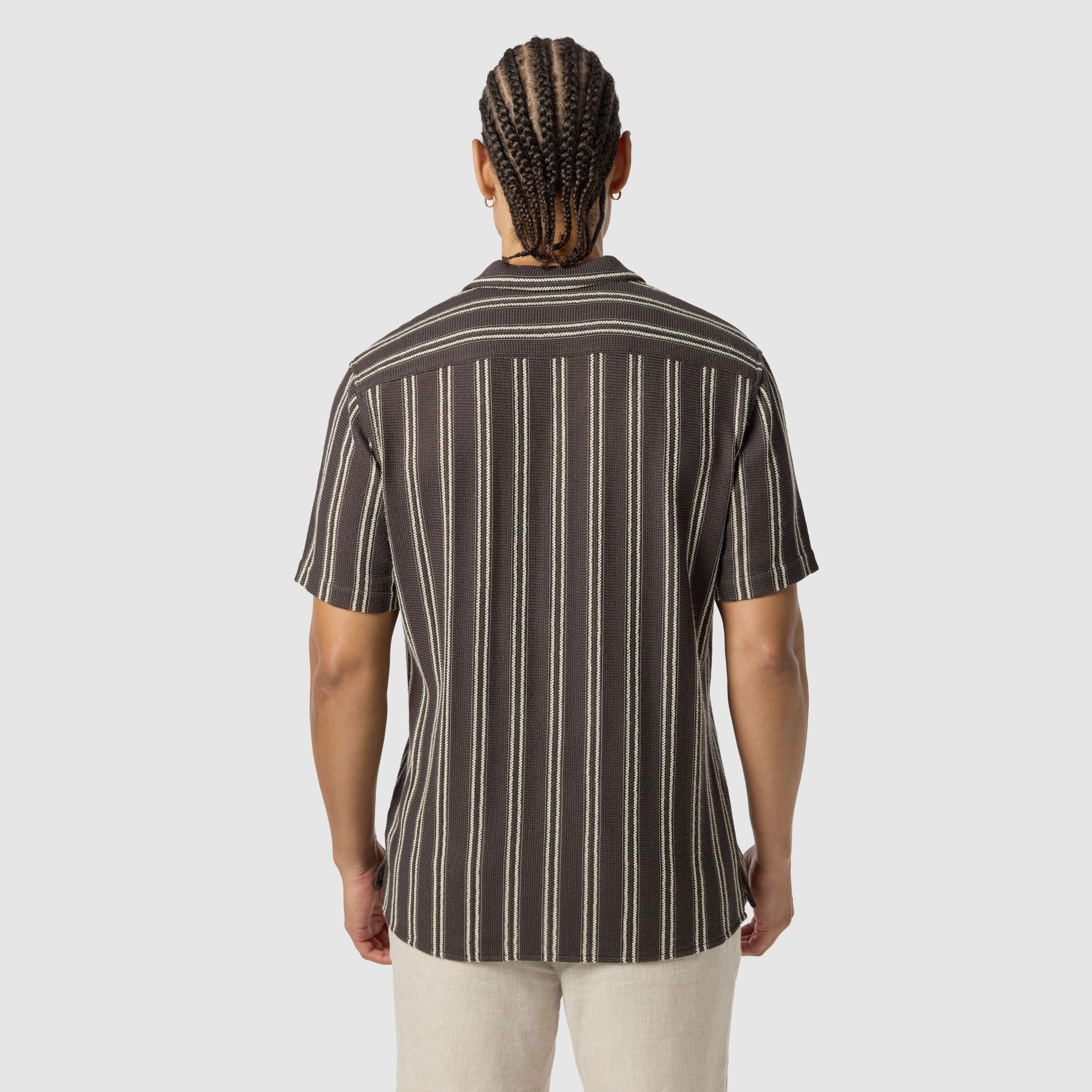 Chocolate Totti Stripe Textured Short Sleeve Shirt