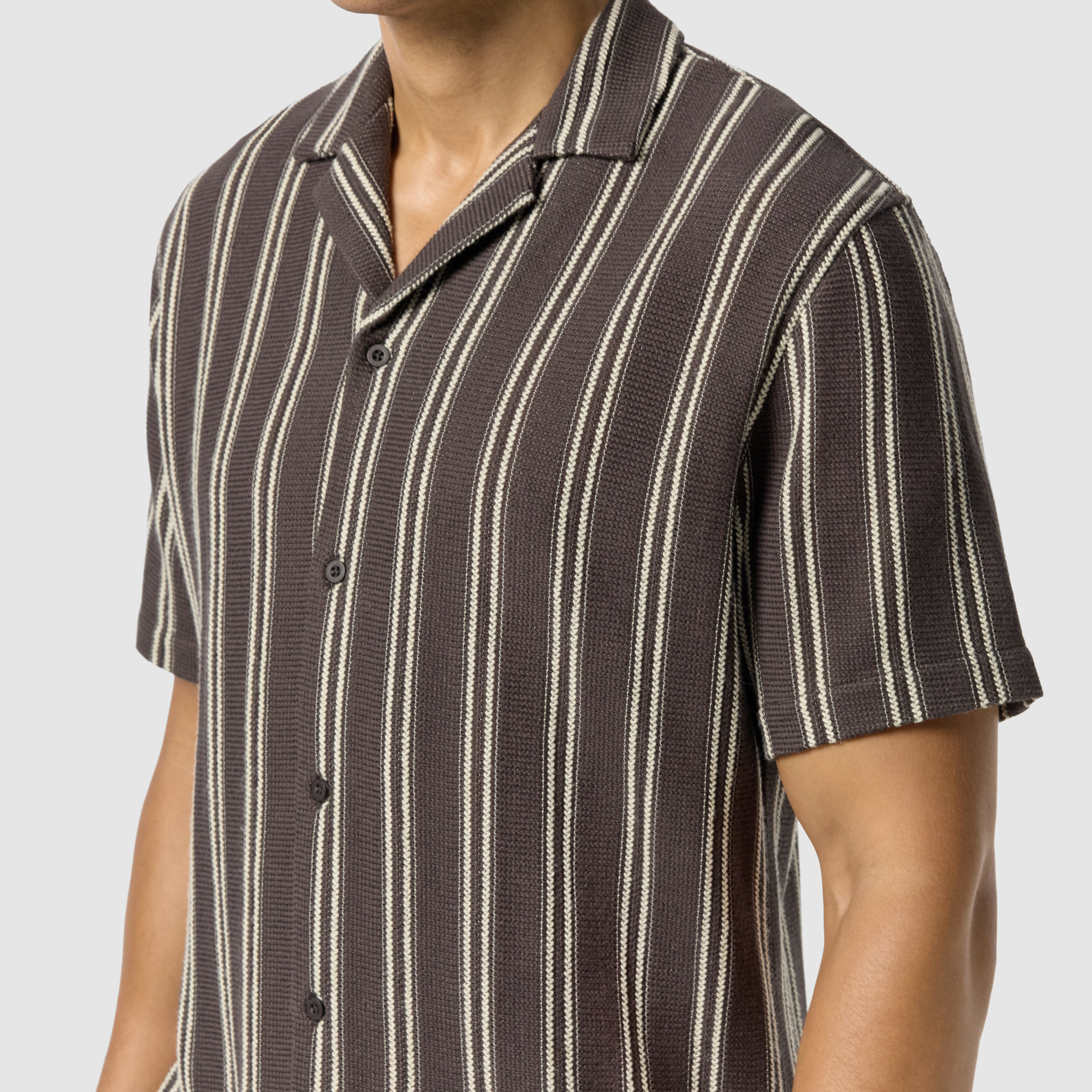 Chocolate Totti Stripe Textured Short Sleeve Shirt