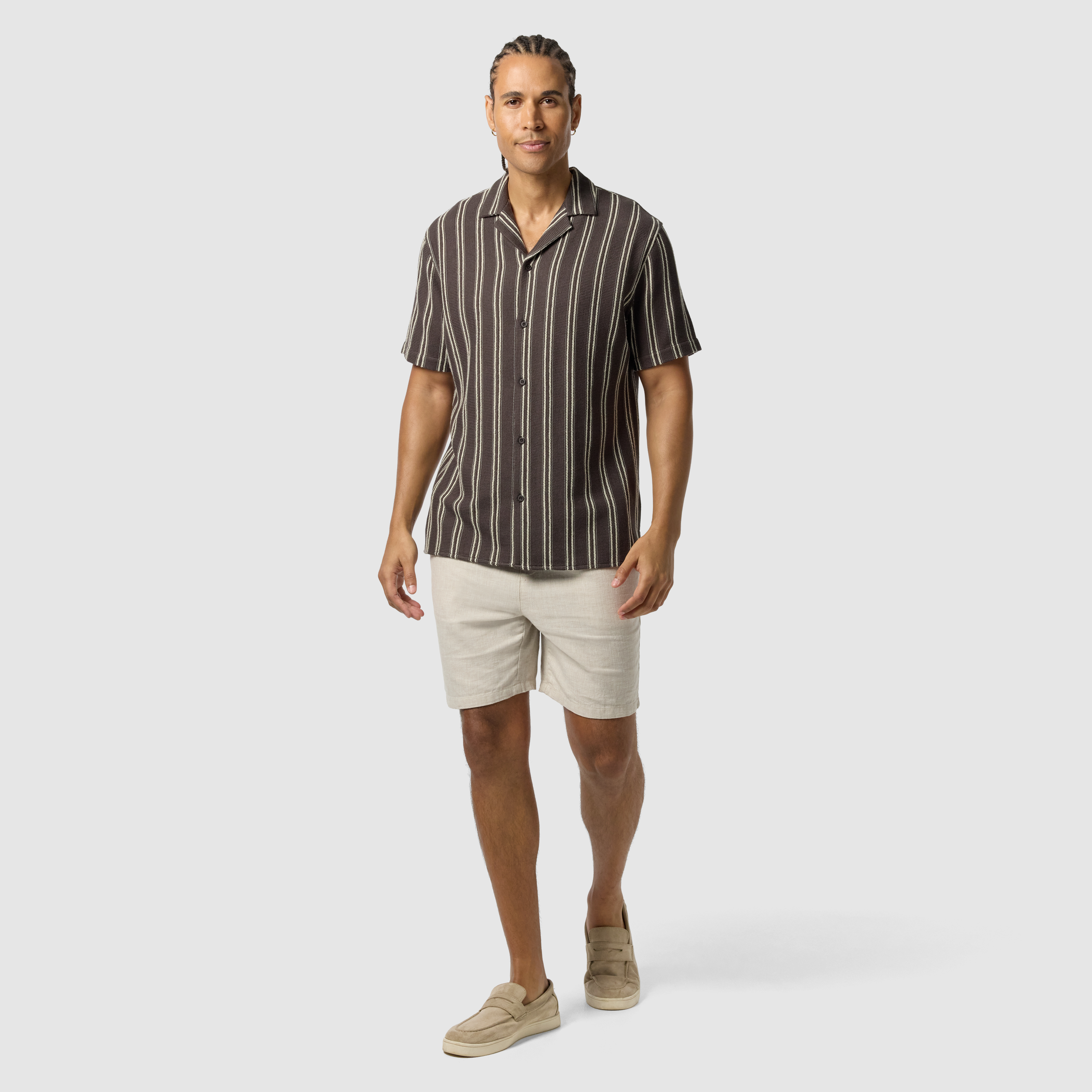 Chocolate Totti Stripe Textured Short Sleeve Shirt