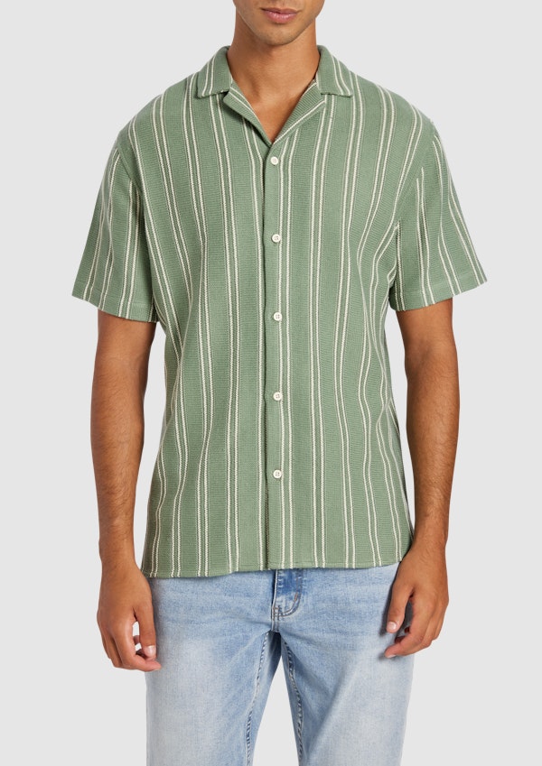 Sage Green Totti Stripe Textured Short Sleeve Shirt