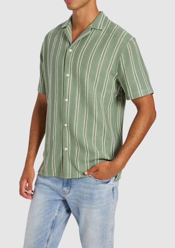 Sage Green Totti Stripe Textured Short Sleeve Shirt