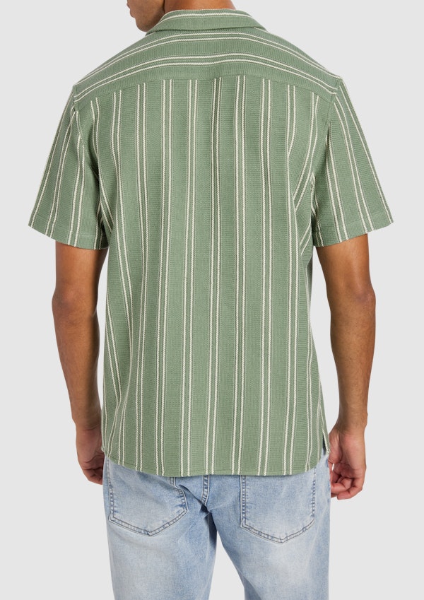 Sage Green Totti Stripe Textured Short Sleeve Shirt
