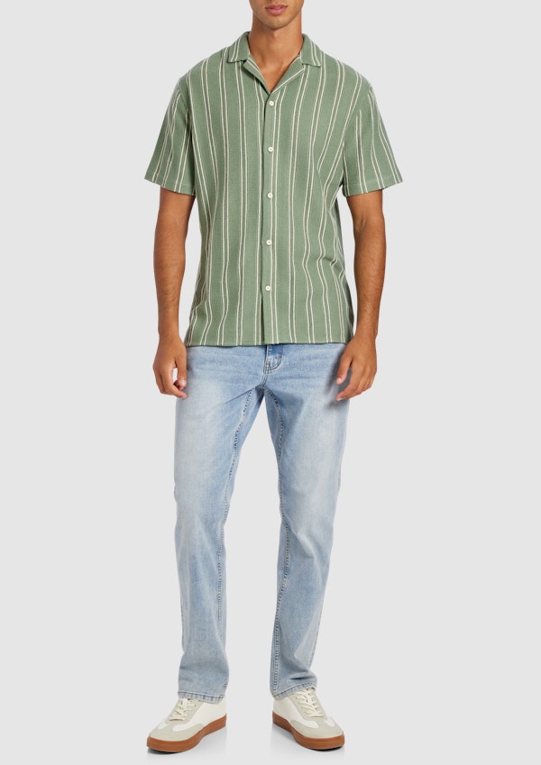 Sage Green Totti Stripe Textured Short Sleeve Shirt