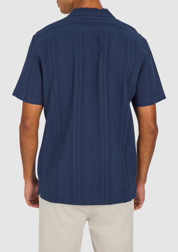 【WHO.A.U】Steve Seersucker Short Sleeve Shirts Navy Freeport Seersucker Short Sleeve Shirt | Men's Tops