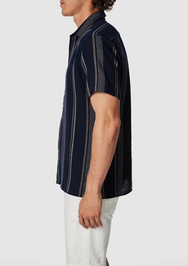 Navy Shaun Textured Stripe Short Sleeve Shirt