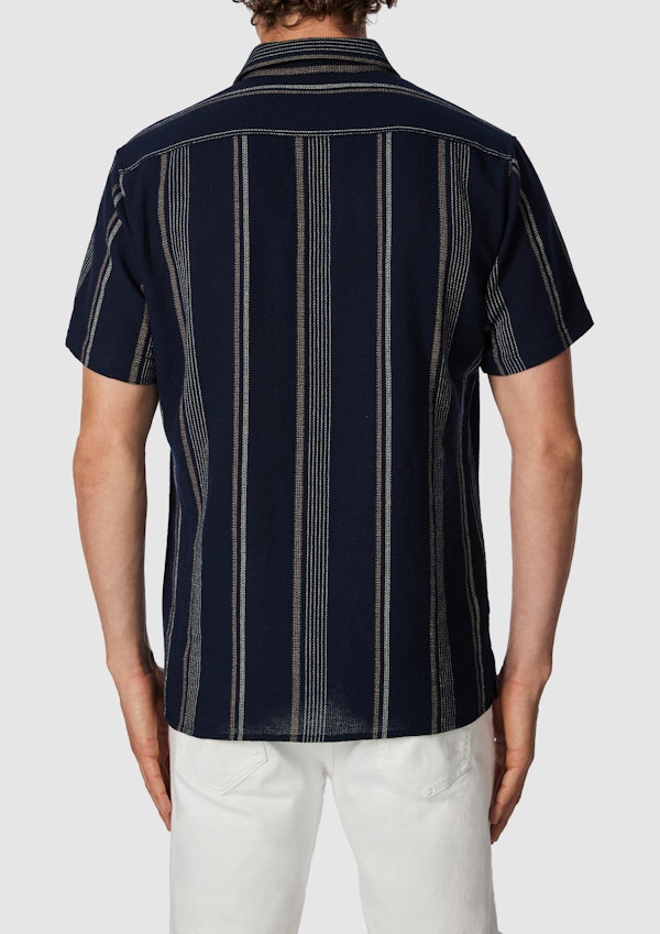 Navy Shaun Textured Stripe Short Sleeve Shirt