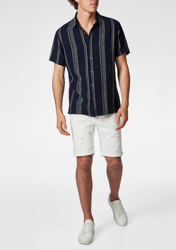 Navy Shaun Textured Stripe Short Sleeve Shirt