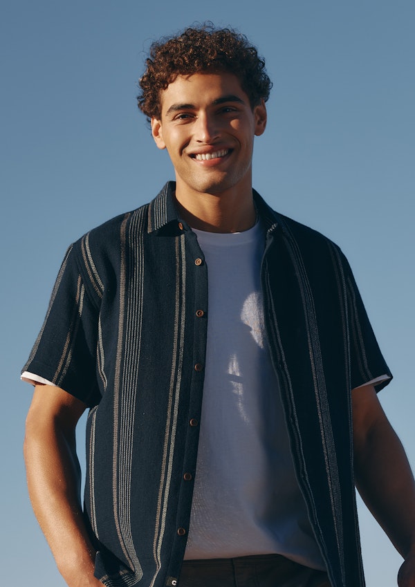 Navy Shaun Textured Stripe Short Sleeve Shirt