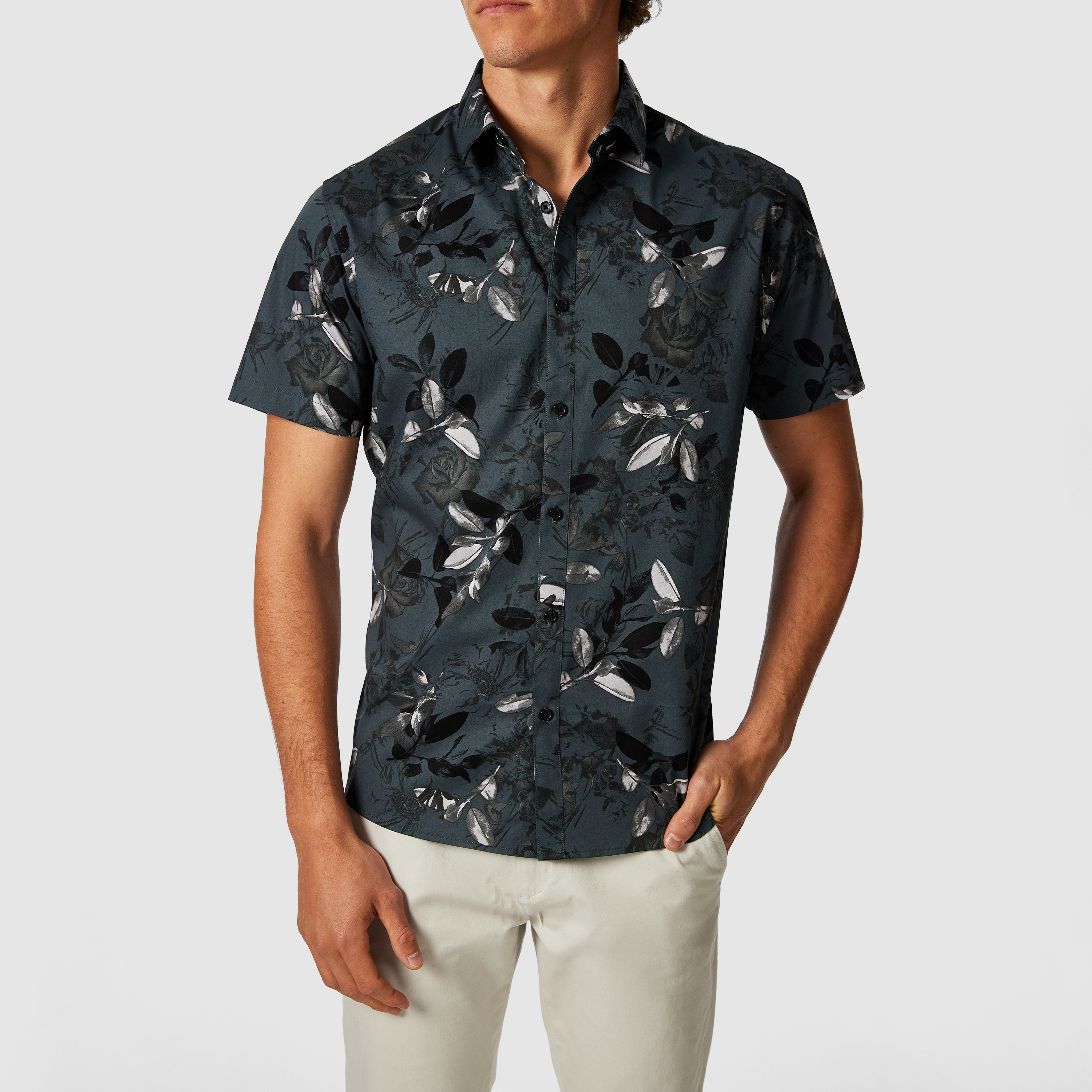 Adrian Foliage Slim Stretch Short Sleeve Shirt
