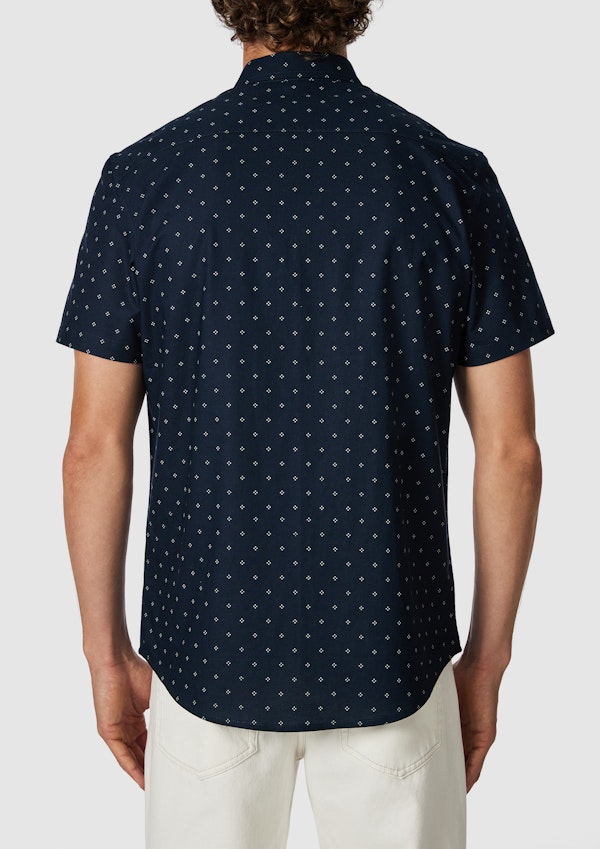Navy Sackville Geo Cotton Oxford Short Sleeve Shirt