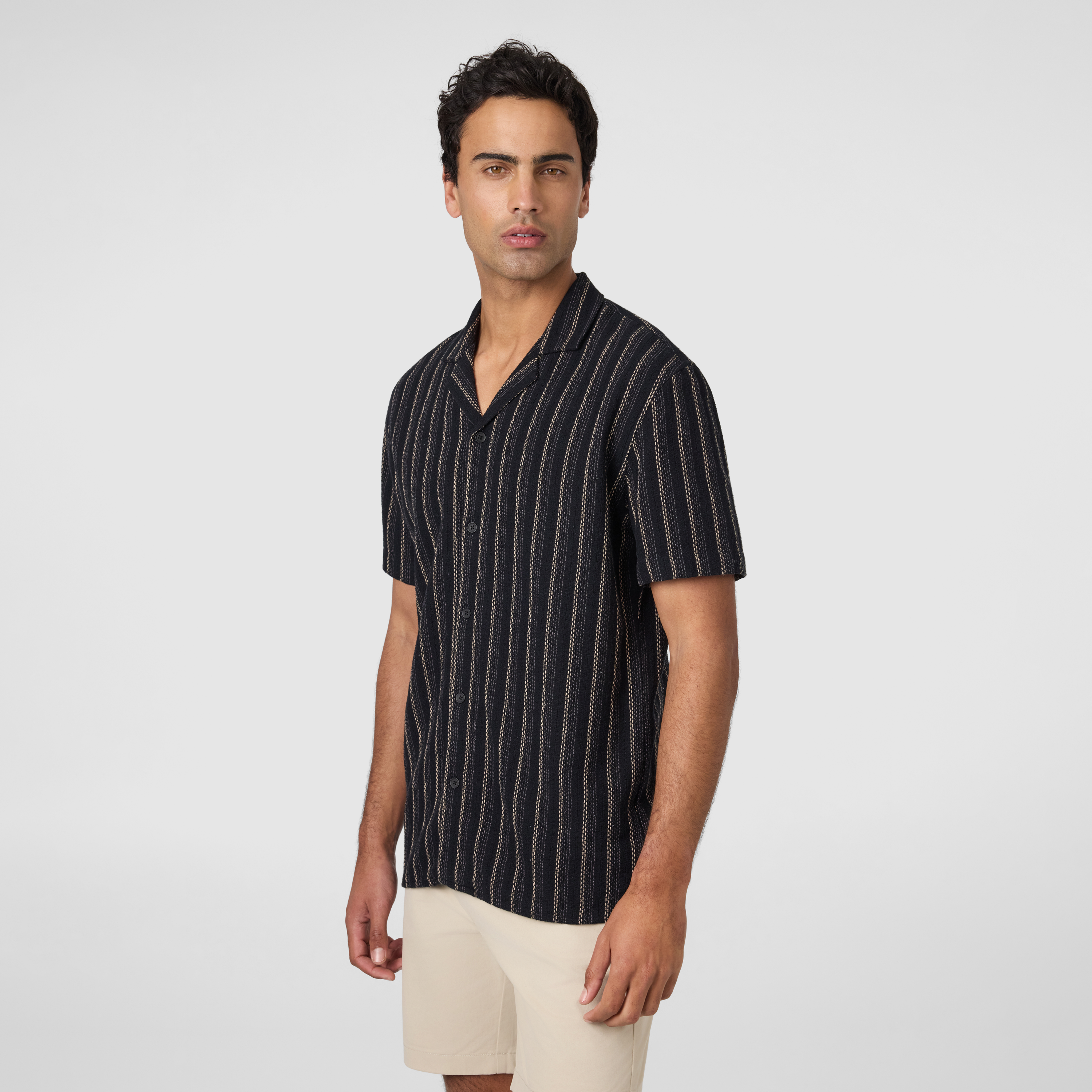 Black Dunes Stripe Cotton Short Sleeve Shirt