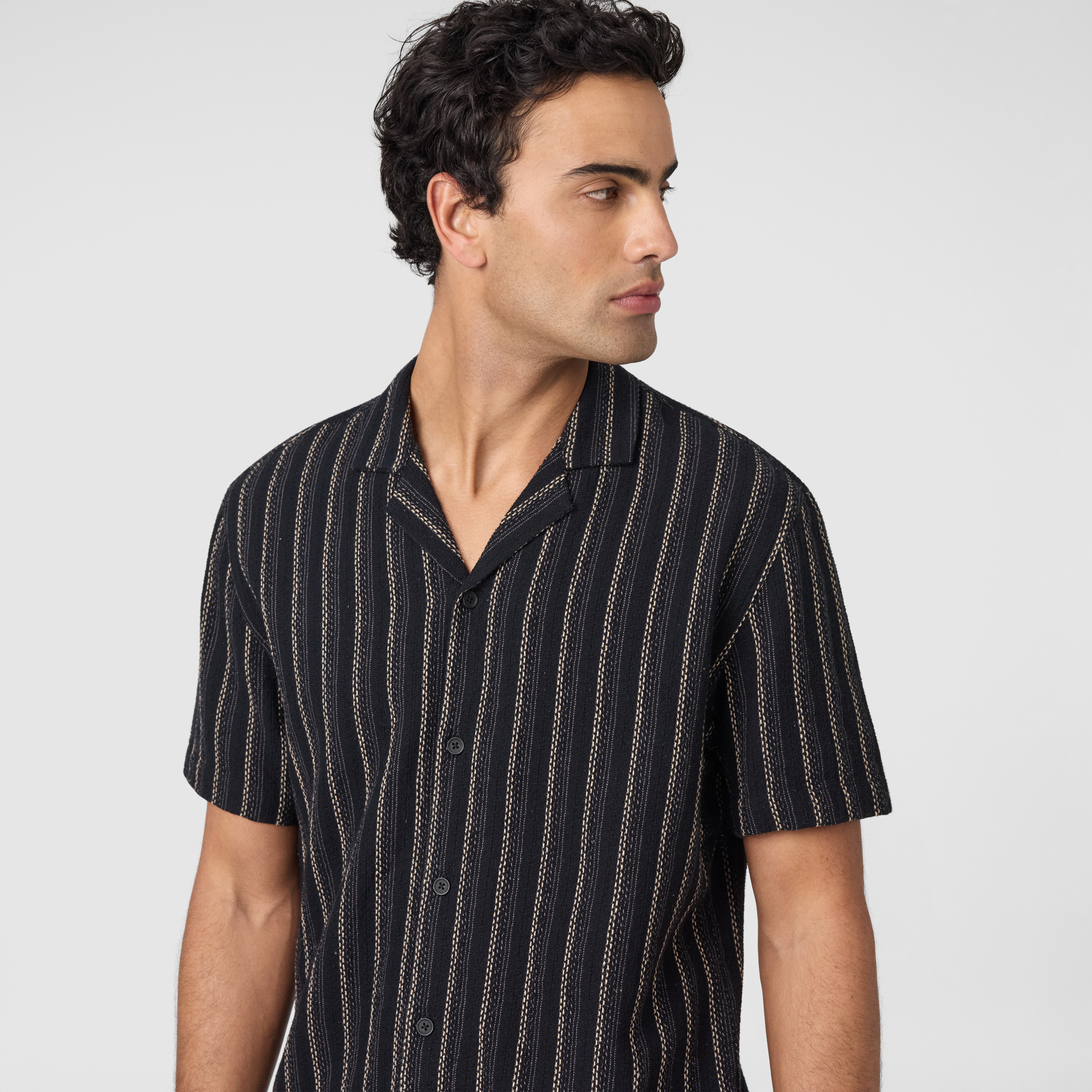 Black Dunes Stripe Cotton Short Sleeve Shirt