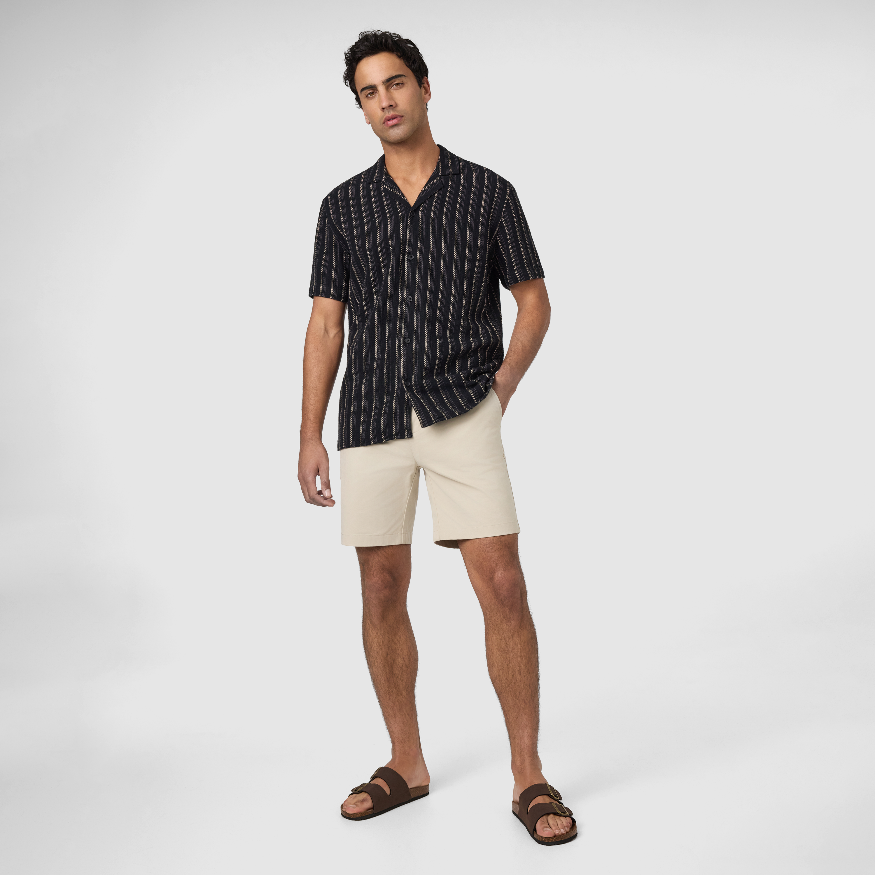 Black Dunes Stripe Cotton Short Sleeve Shirt