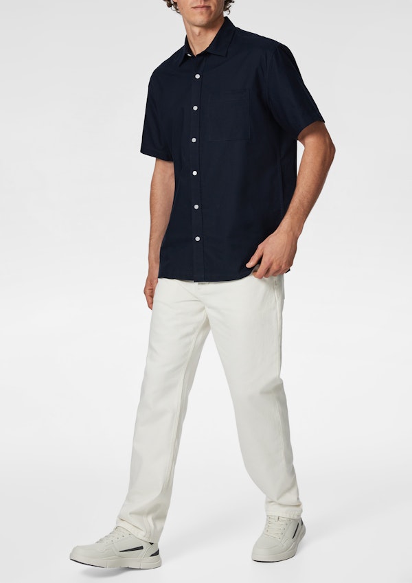 Navy Calverton Cotton Oxford Short Sleeve Shirt