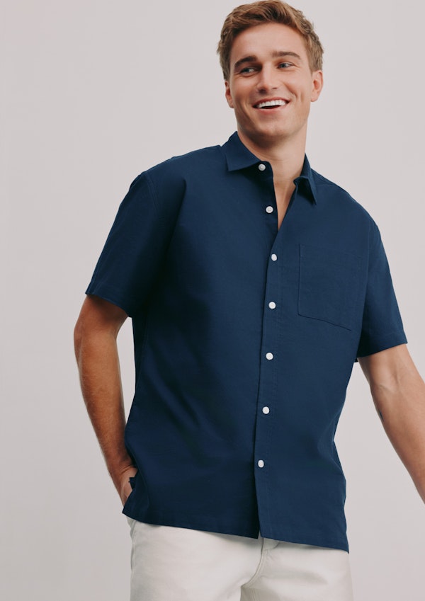 Navy Calverton Cotton Oxford Short Sleeve Shirt