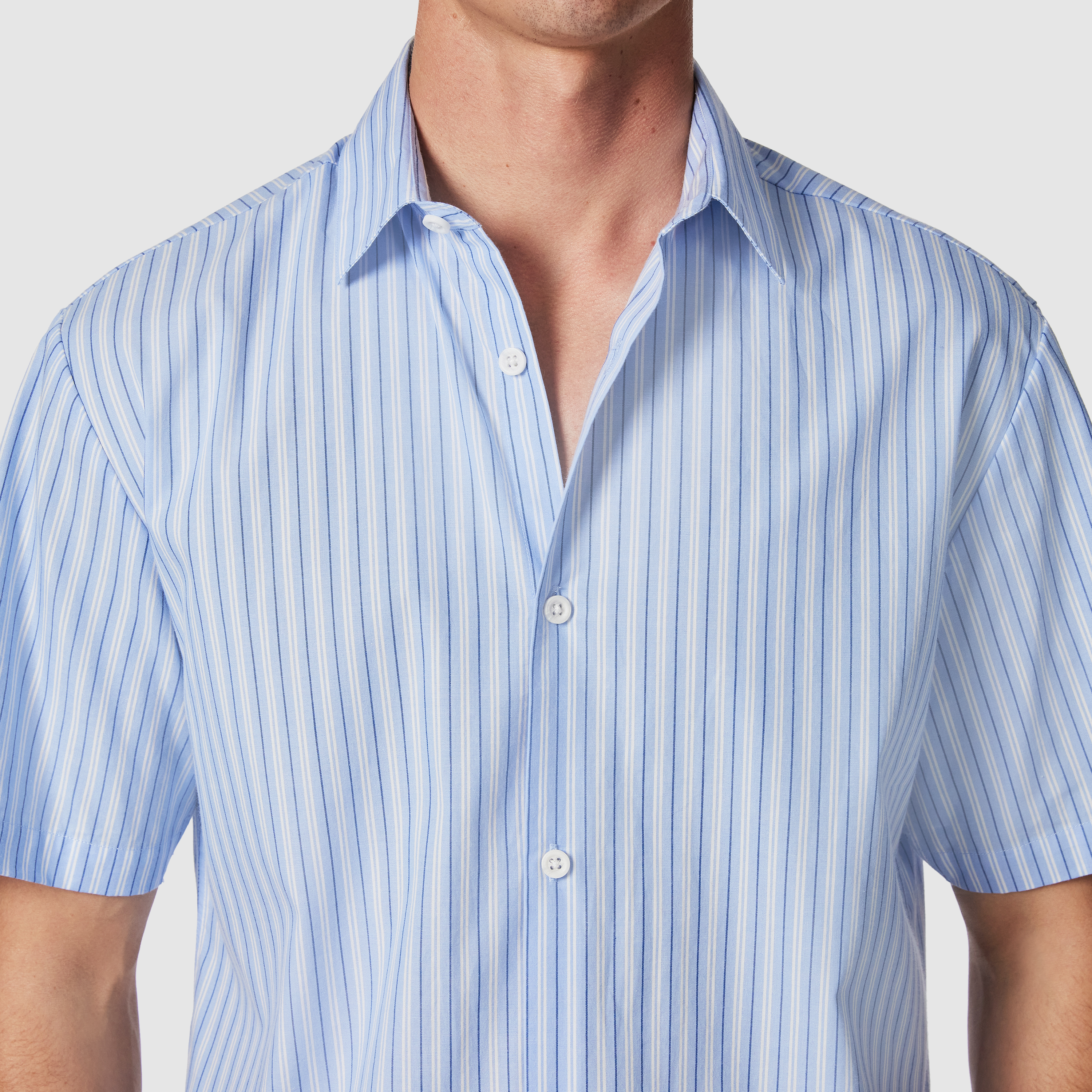 Light Blue Benny Stripe Boxy Fit Short Sleeve Shirt